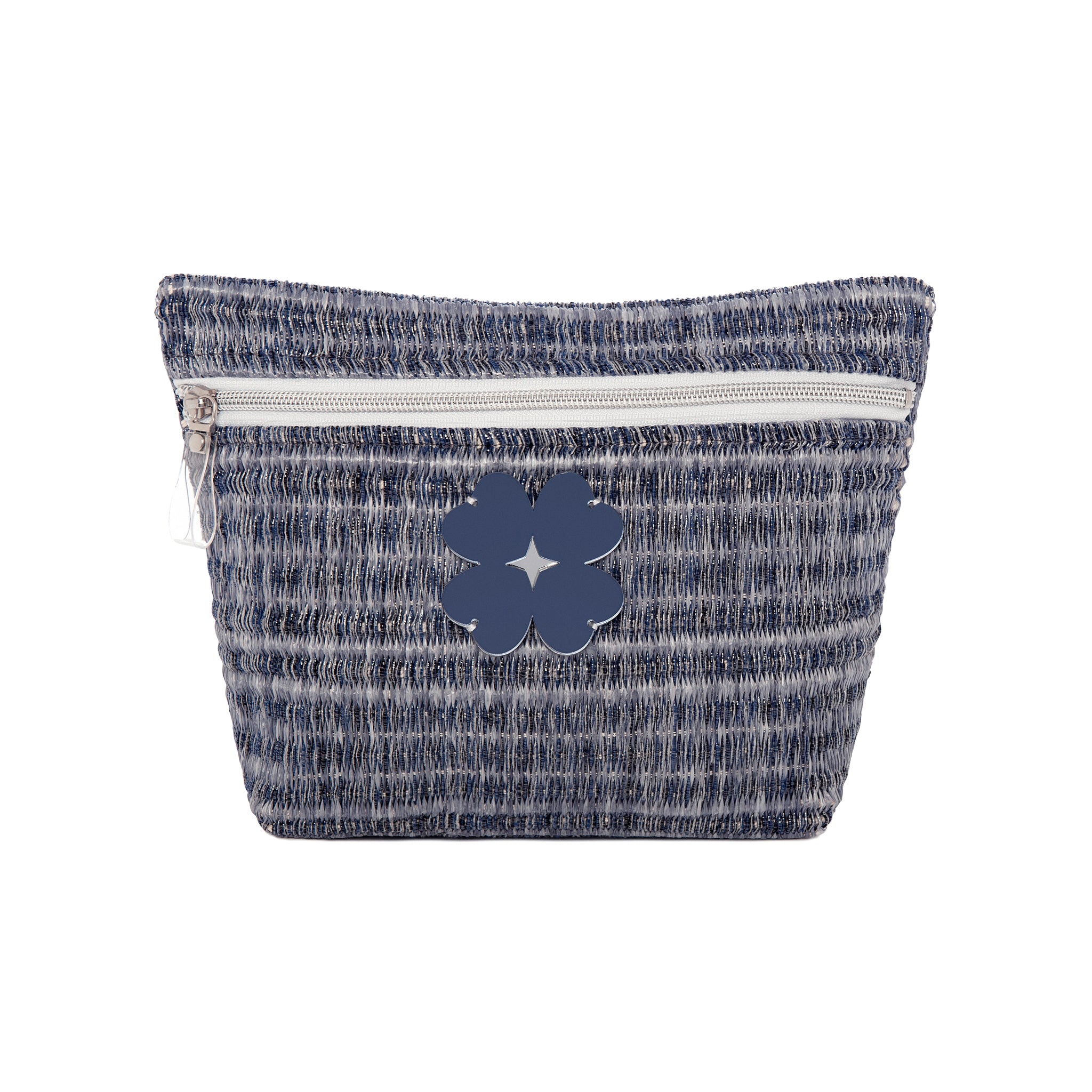 ALEXA Pouch | Dark Blue Woven Raffia Flower