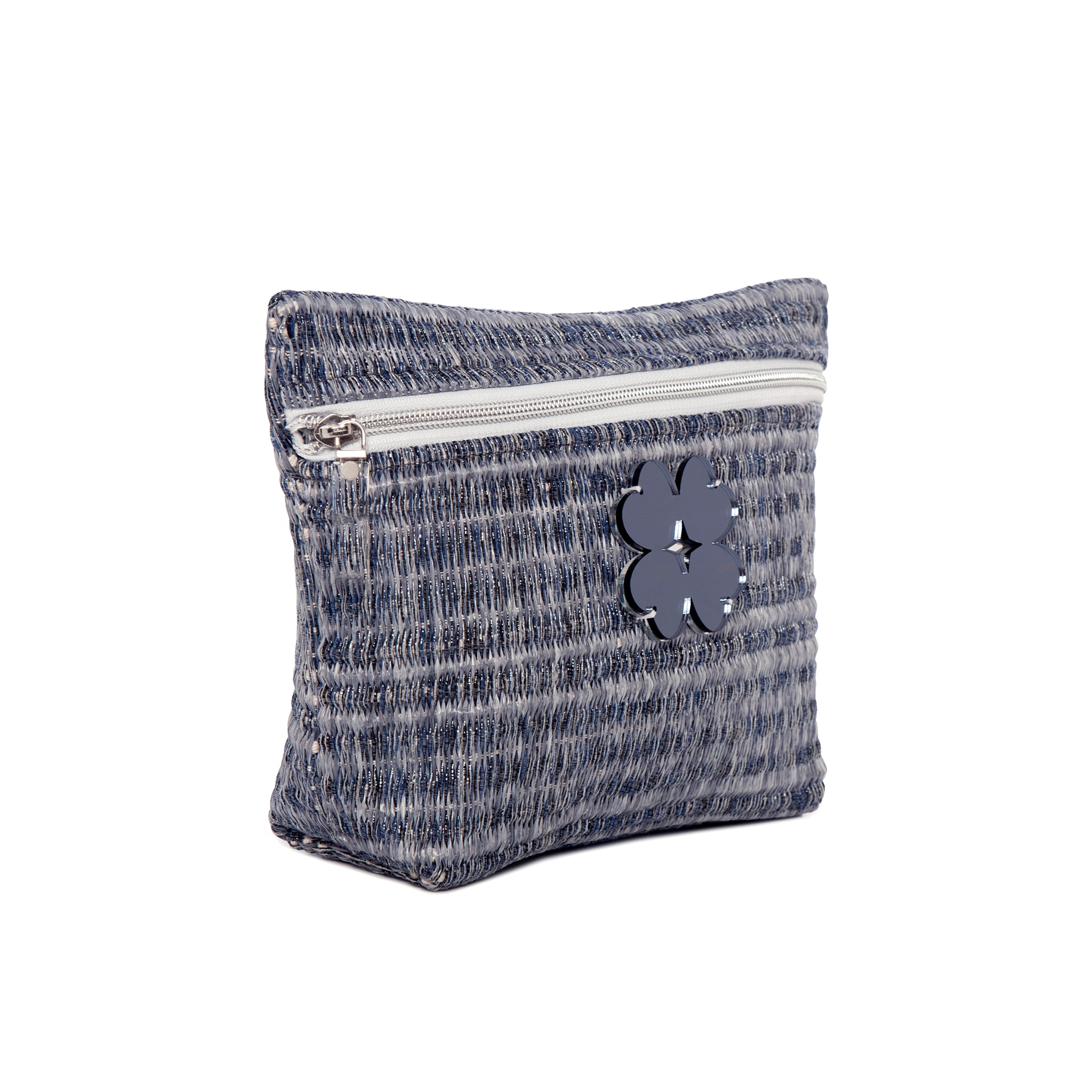 ALEXA Pouch | Dark Blue Woven Raffia Flower