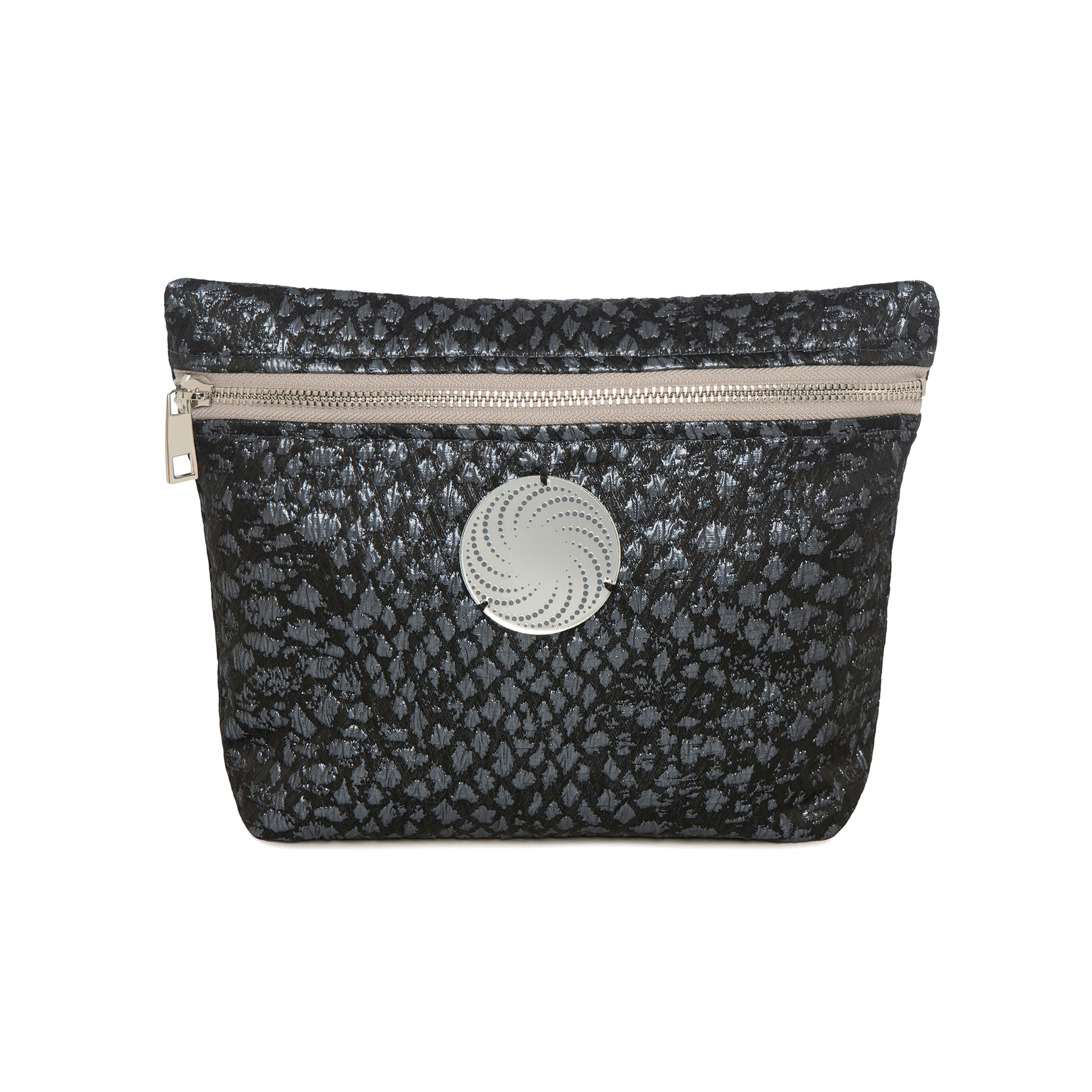 ALEXA Pouch | Grey Metal Croc Sphere