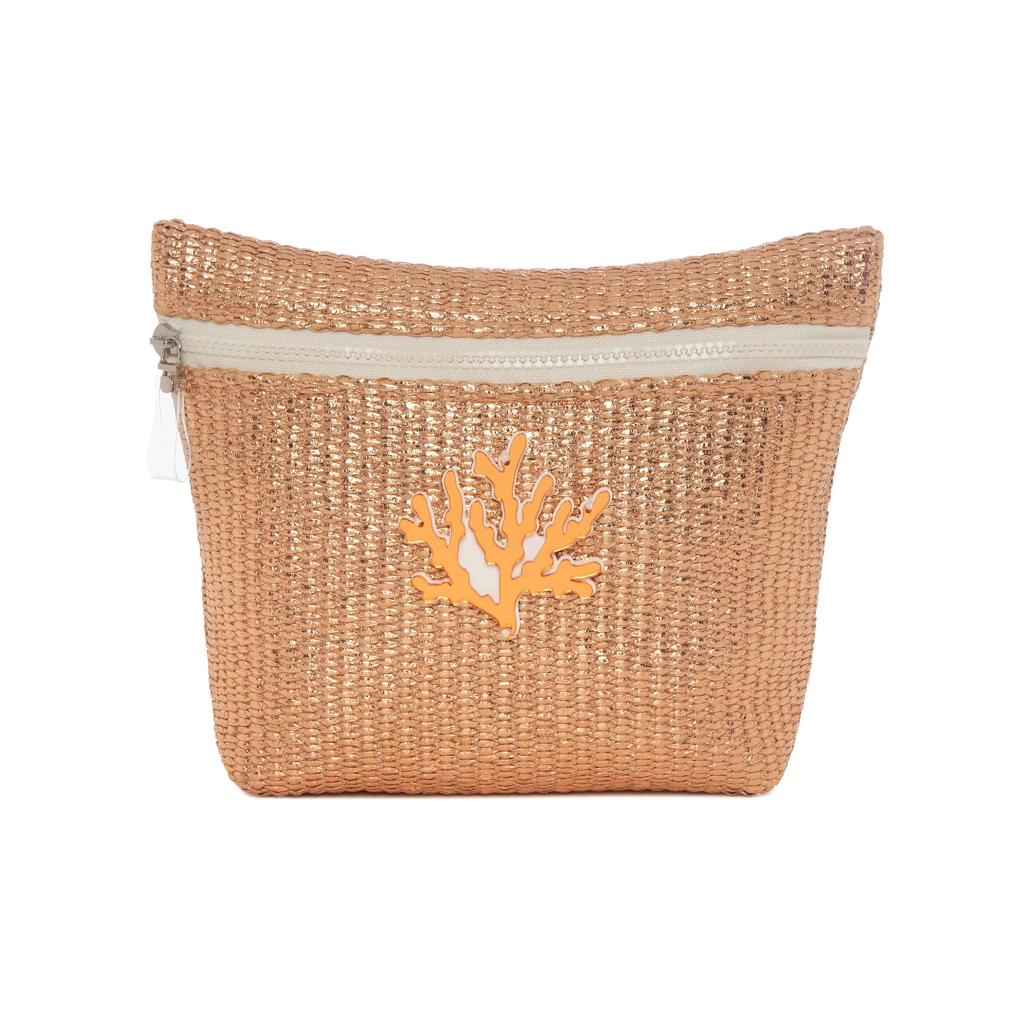 ALEXA Pouch | Rose Gold Raffia Coral