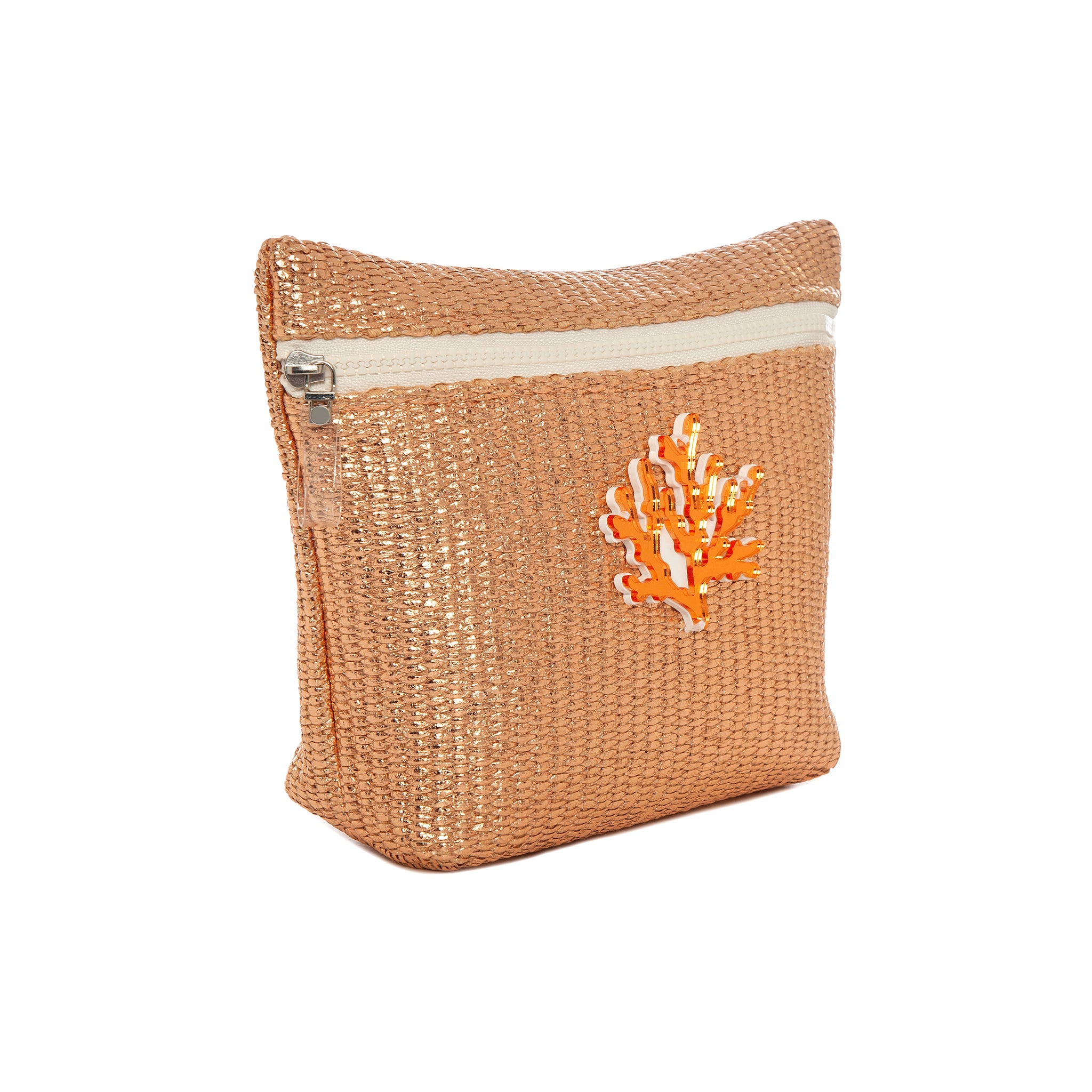 ALEXA Pouch | Rose Gold Raffia Coral