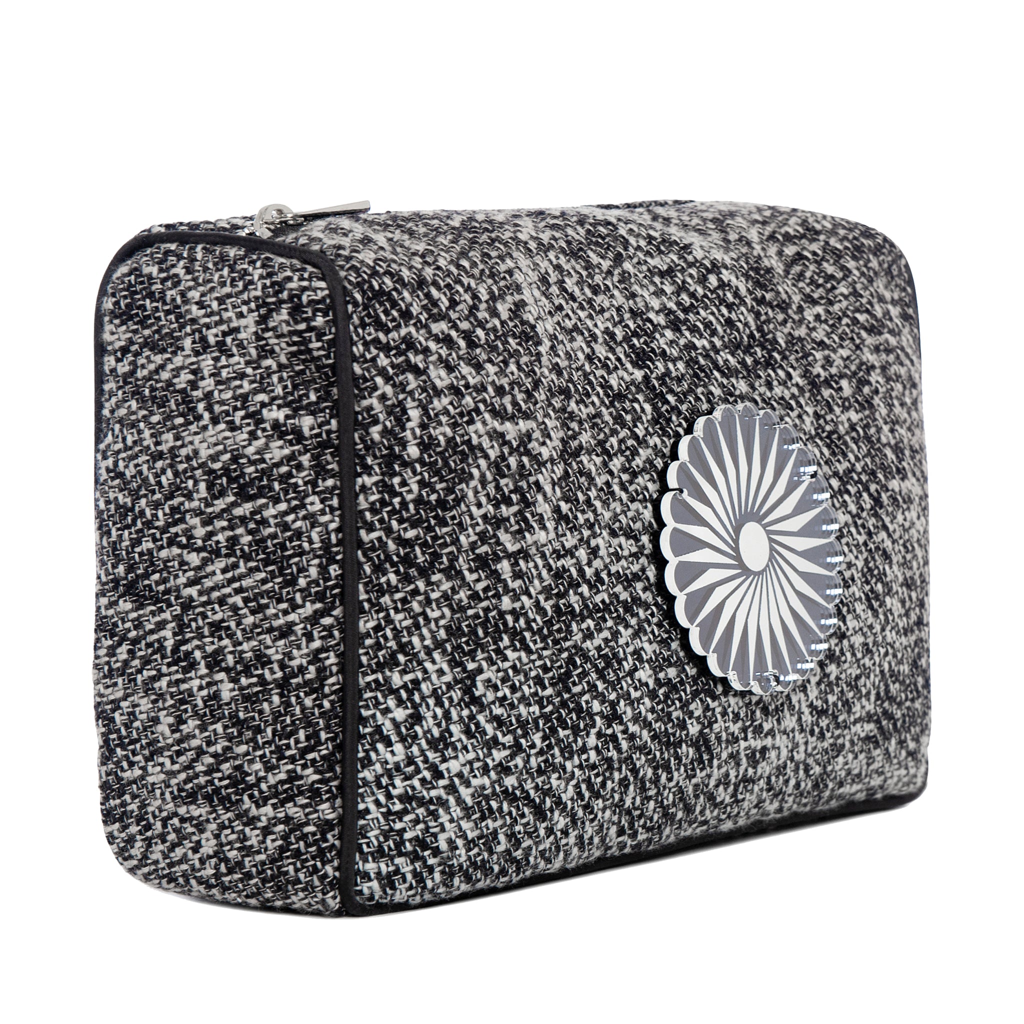 BLAZE Pouch | Black White Woven Rosette