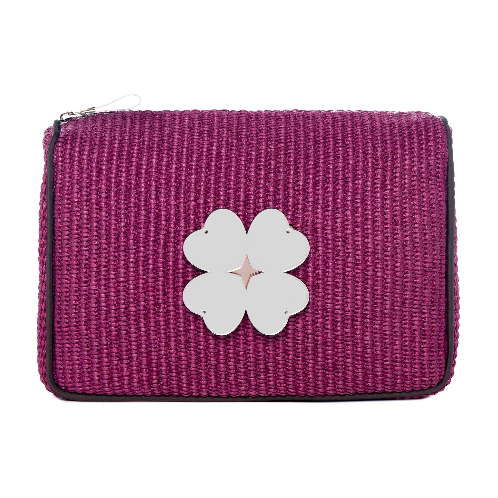 BLAZE Pouch | Dark Fushia Raffia Flower