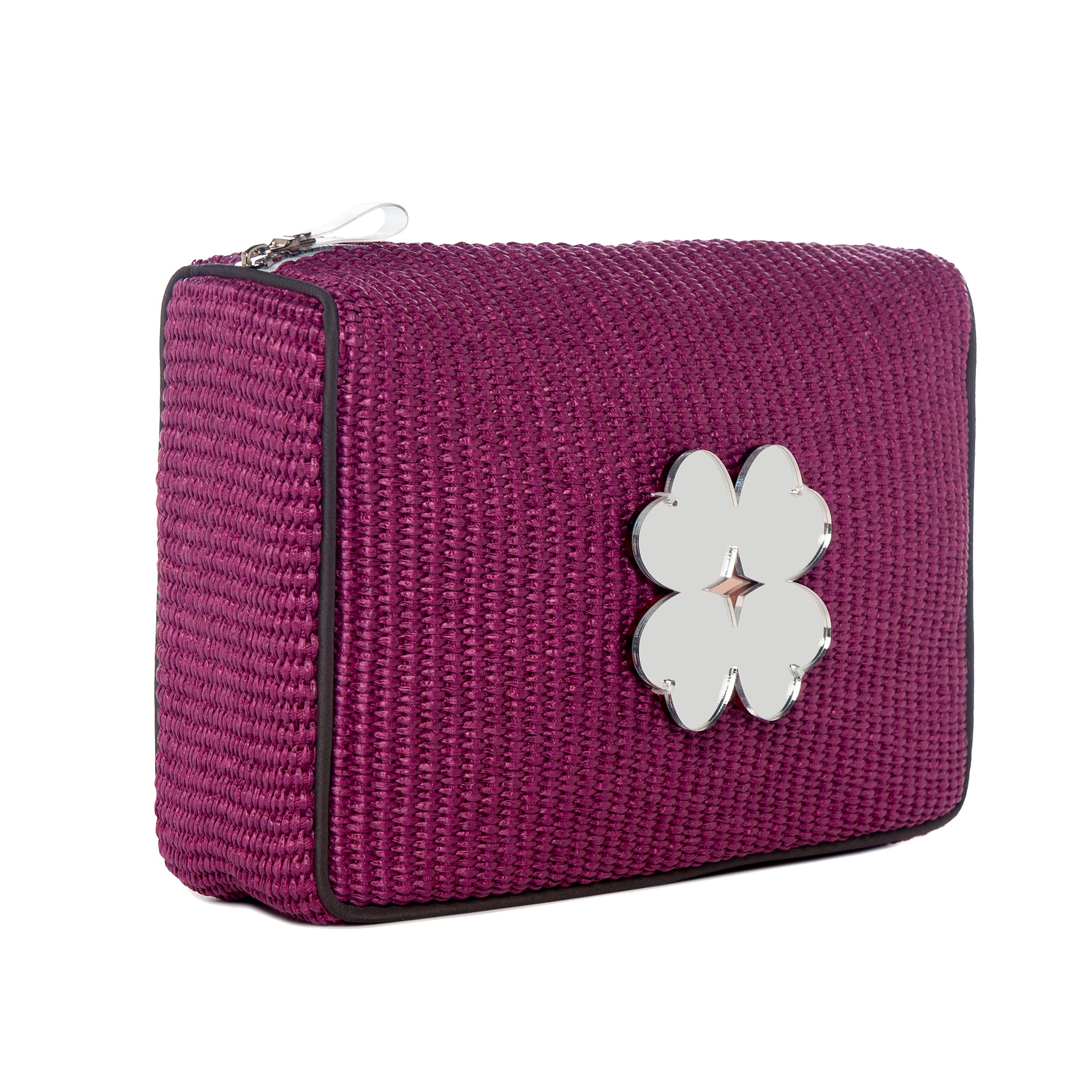 BLAZE Pouch | Dark Fushia Raffia Flower