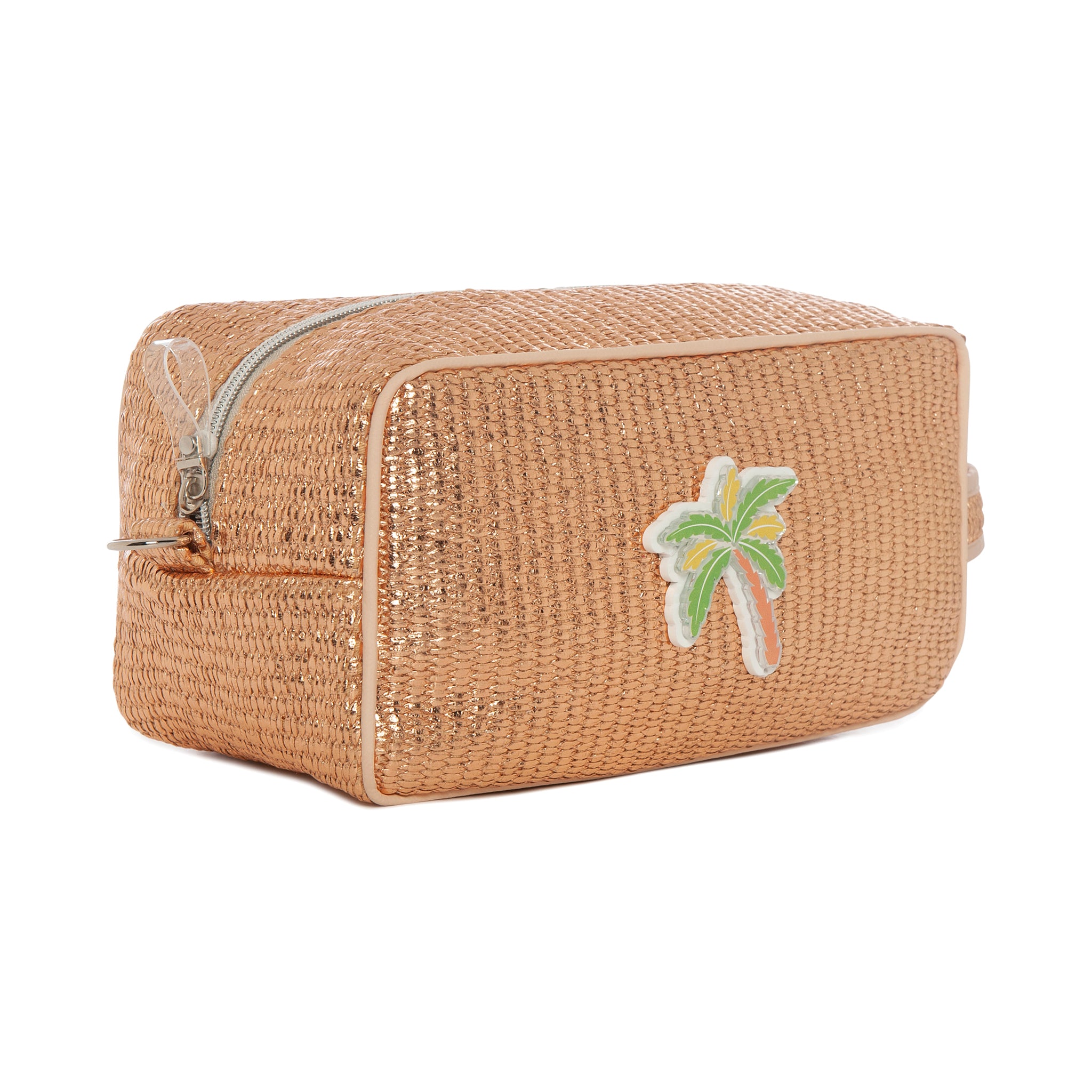 BOO Pouch | Rose Gold Raffia Palm Tree