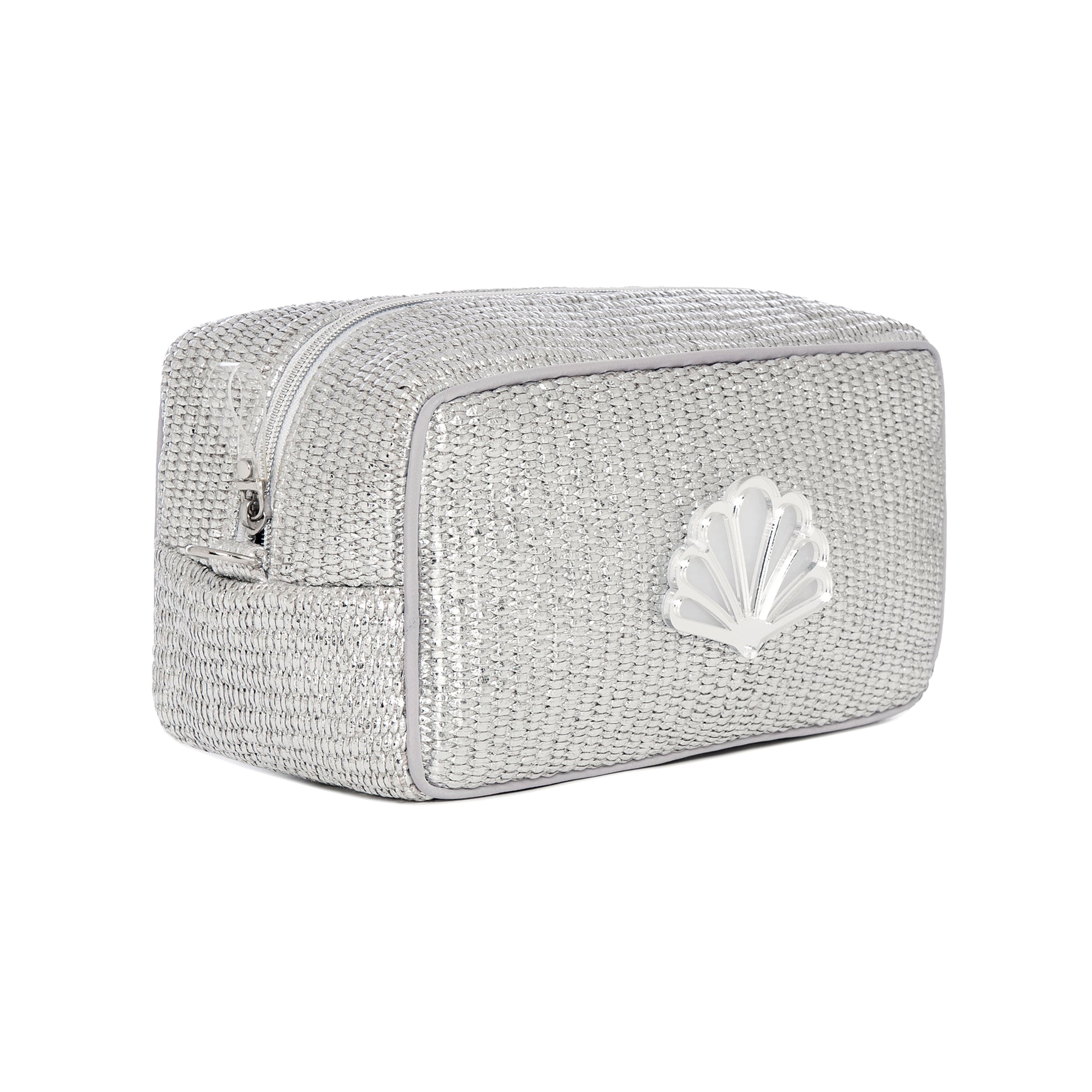 BOO Pouch | Silver Raffia Peacock
