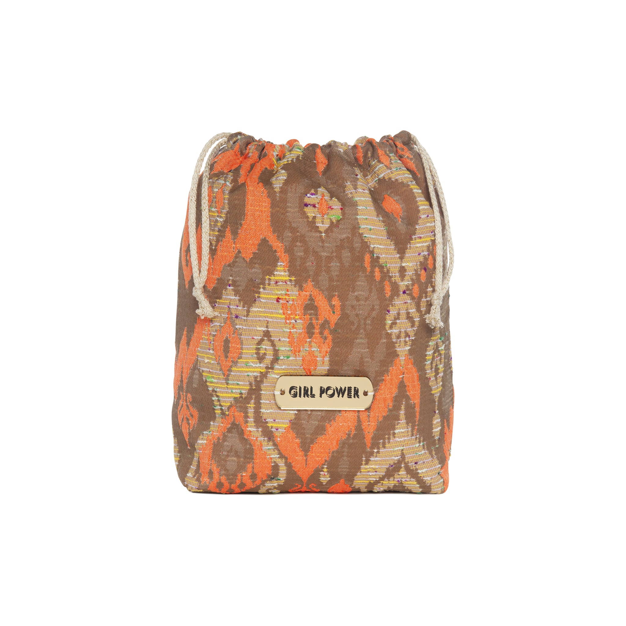 DEMI Drawstring Pouch | Mocha Ikat Girl Power