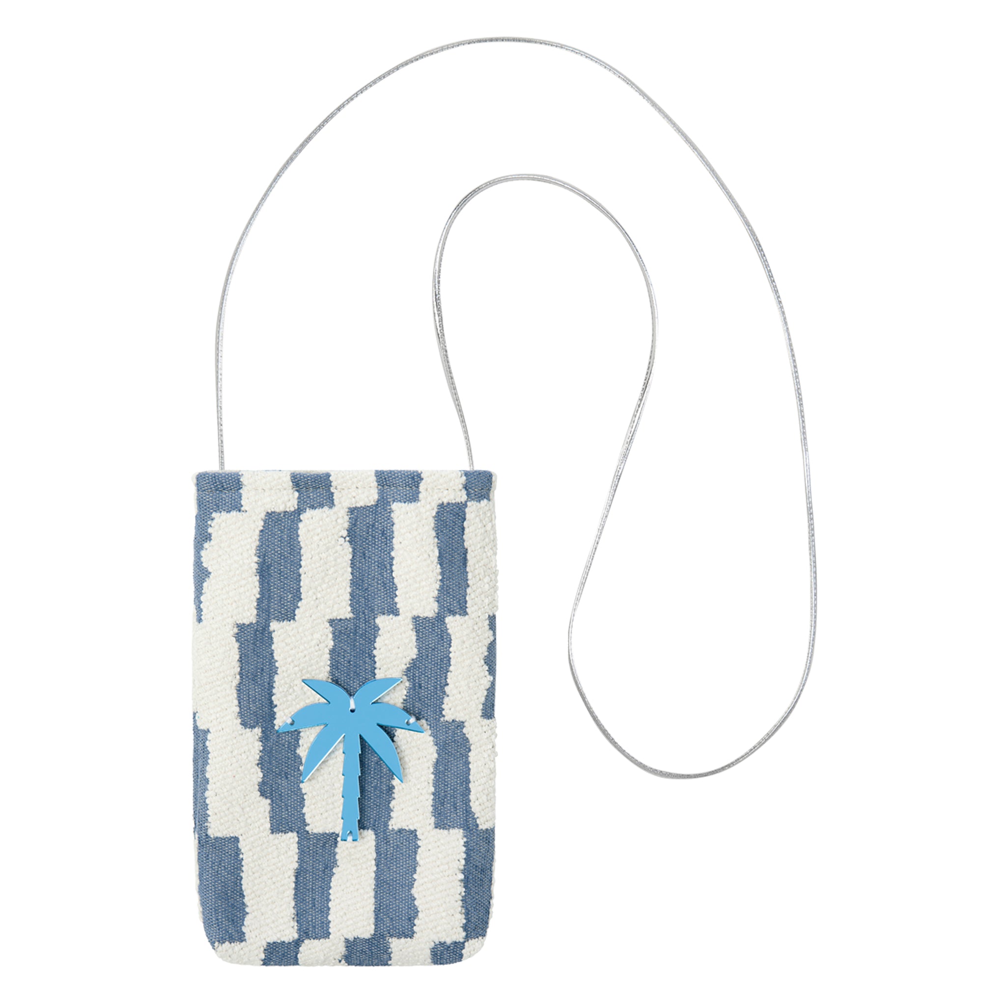 EV Phone Pouch | Blue White Brick Palm Tree