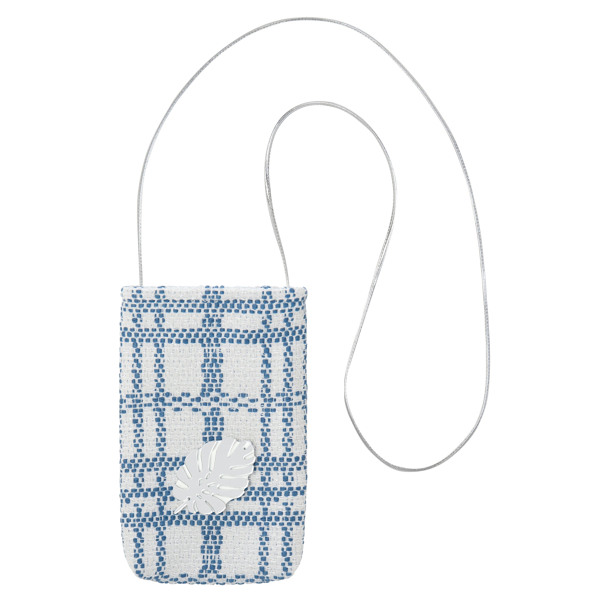 EV Phone Pouch | Blue White Check Tropical Leaf
