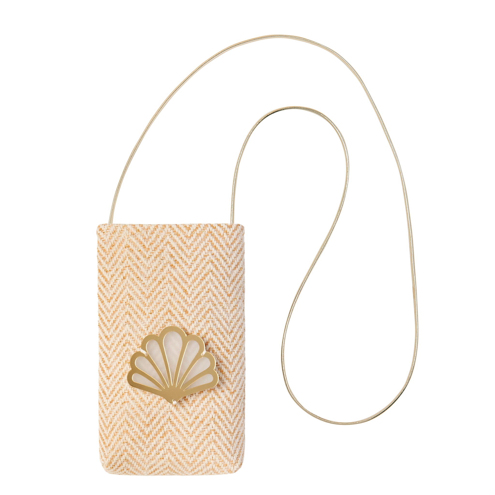 EV Phone Pouch | Gold Ecru Chevron Peacock