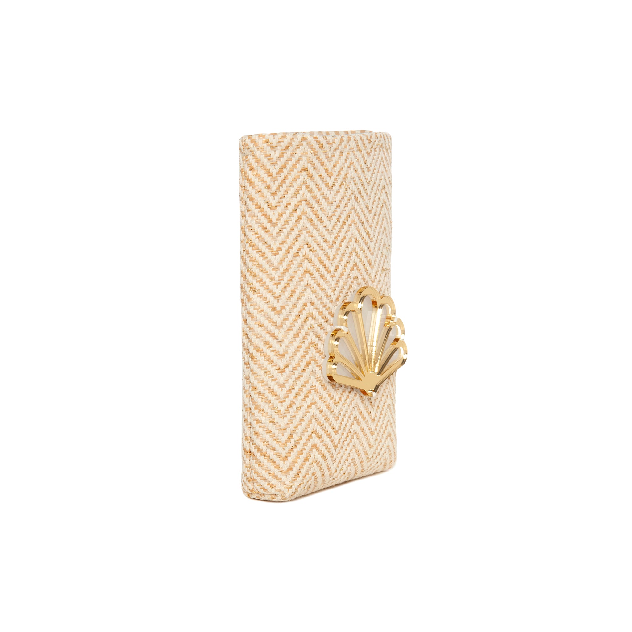 EV Phone Pouch | Gold Ecru Chevron Peacock