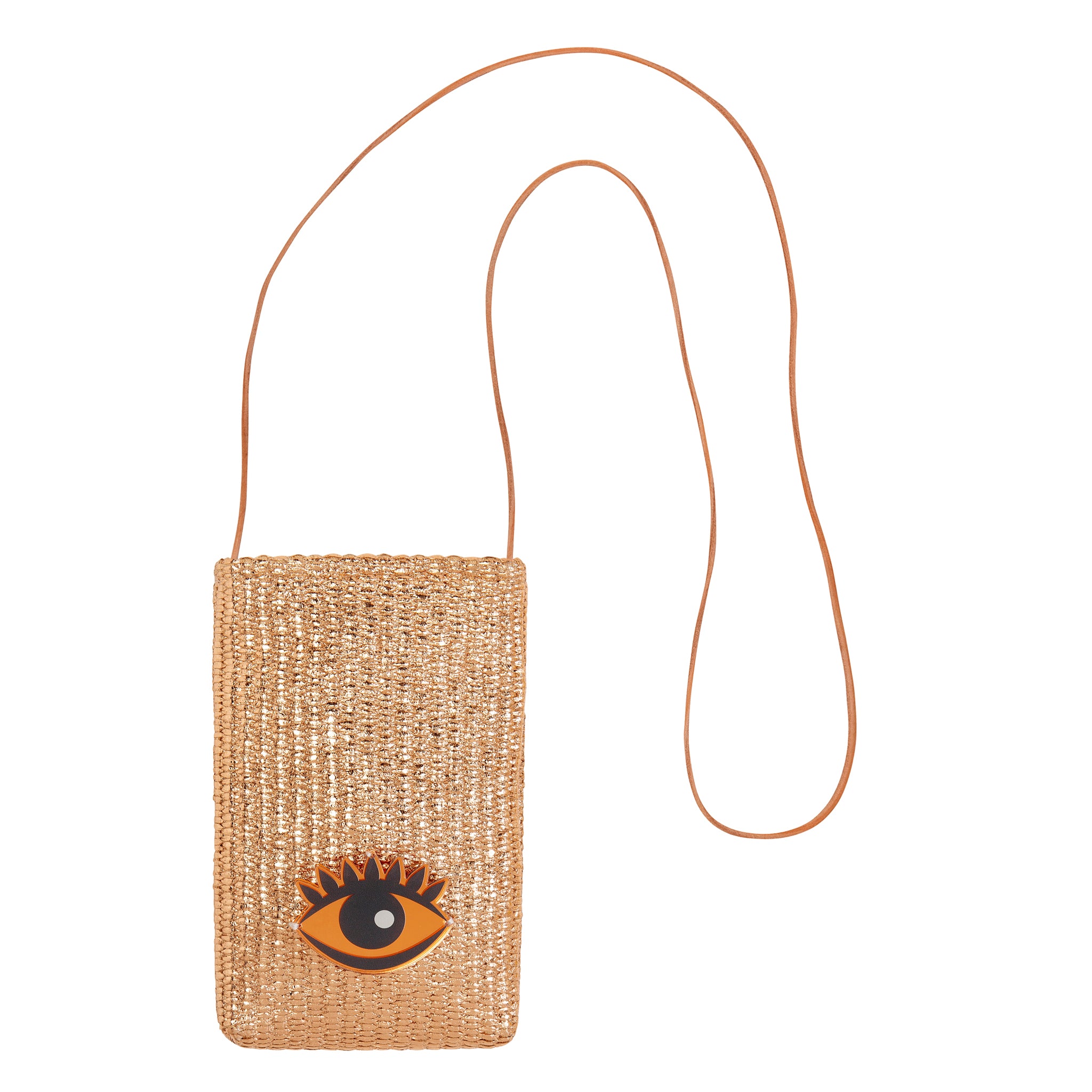 EV Phone Pouch | Rose Gold Raffia Evil Eye