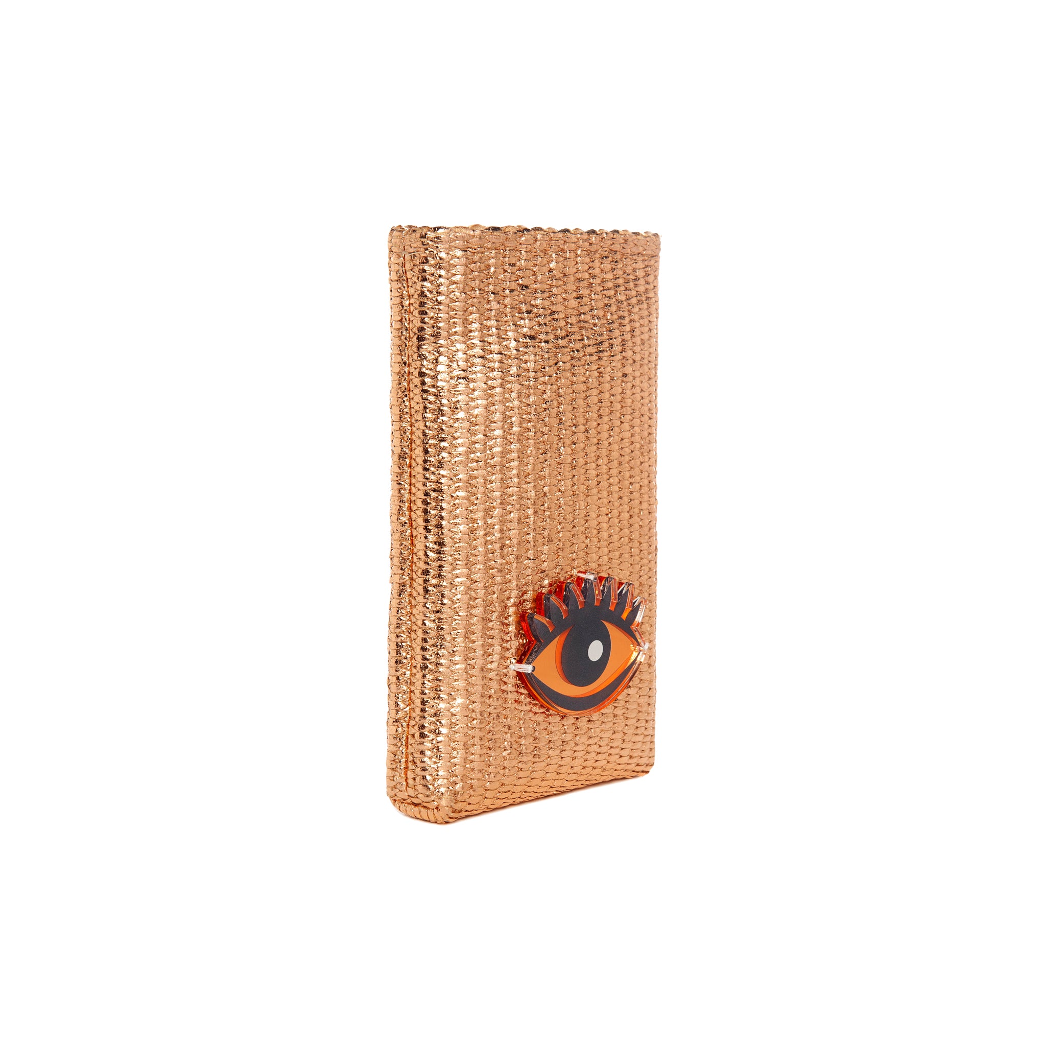 EV Phone Pouch | Rose Gold Raffia Evil Eye