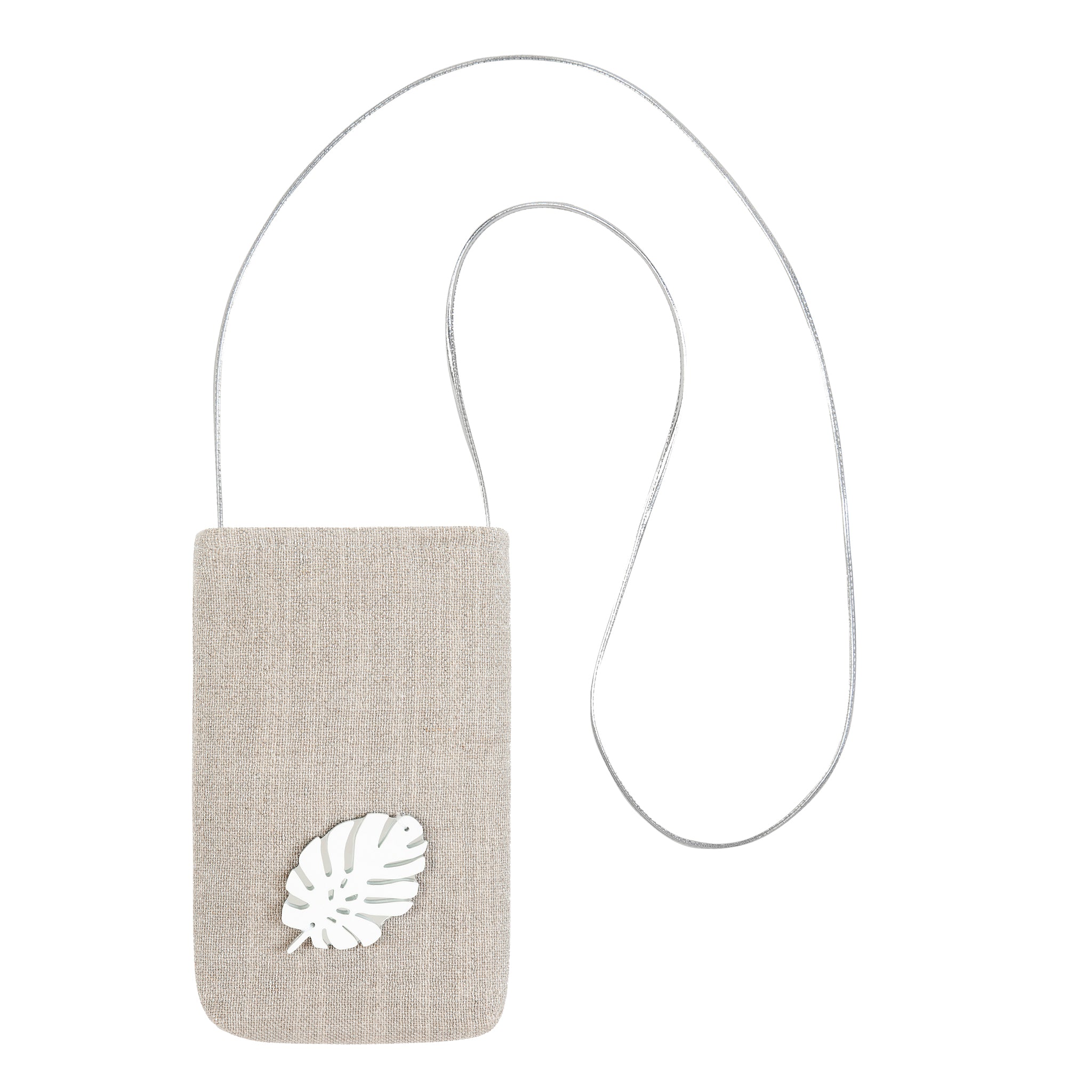 EV Phone Pouch | Taupe Sparkle Tropical Leaf