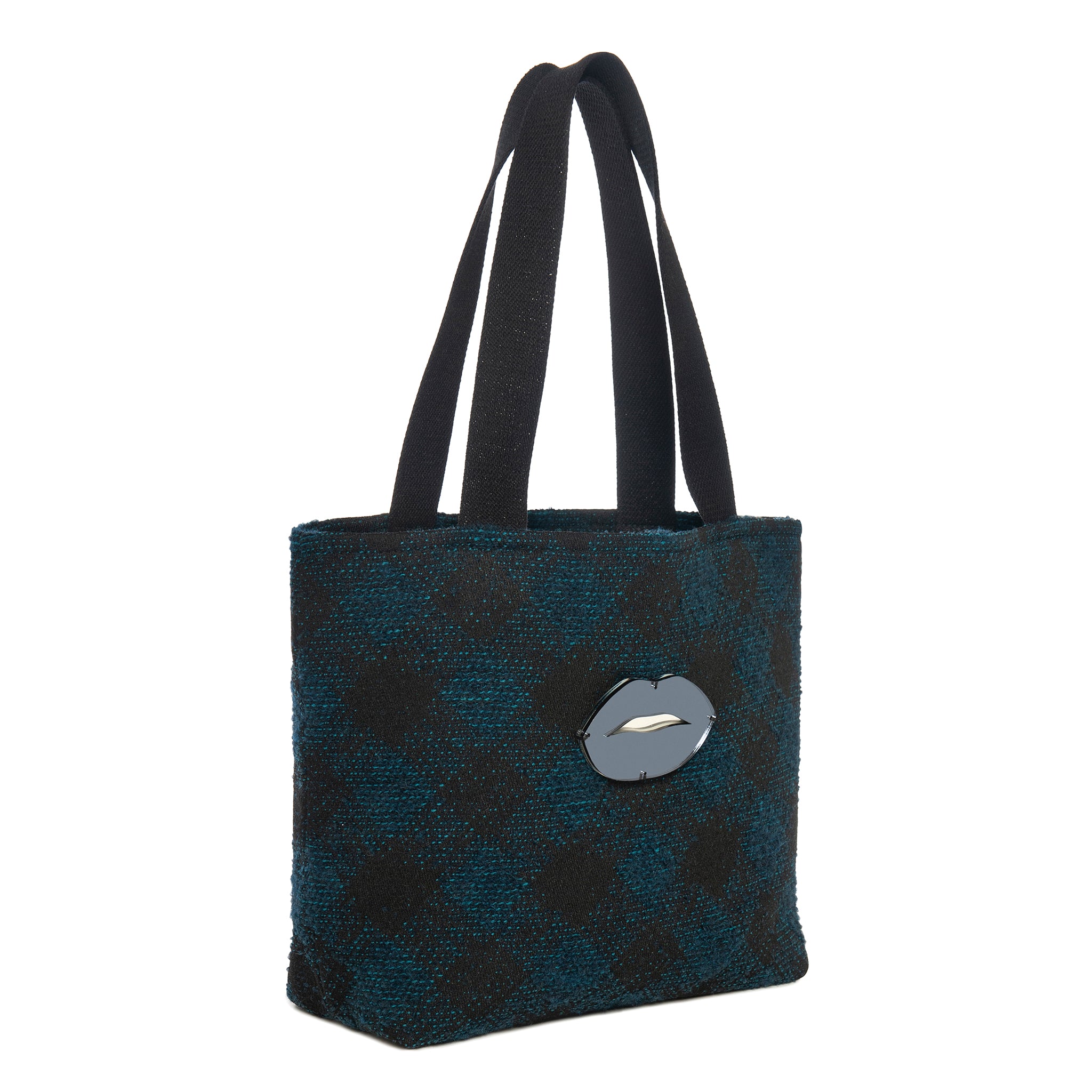 FIFI Small Tote bag | Blue Black Check Lips