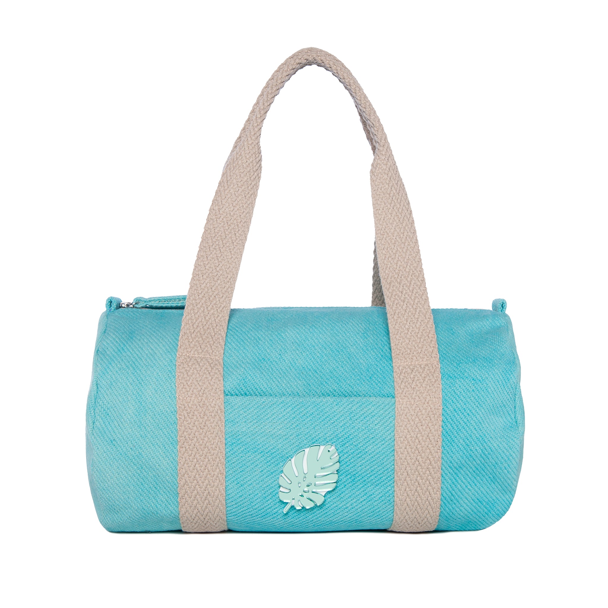 Gaby Small Duffel bag | Aqua Diagonal Tropical Leaf