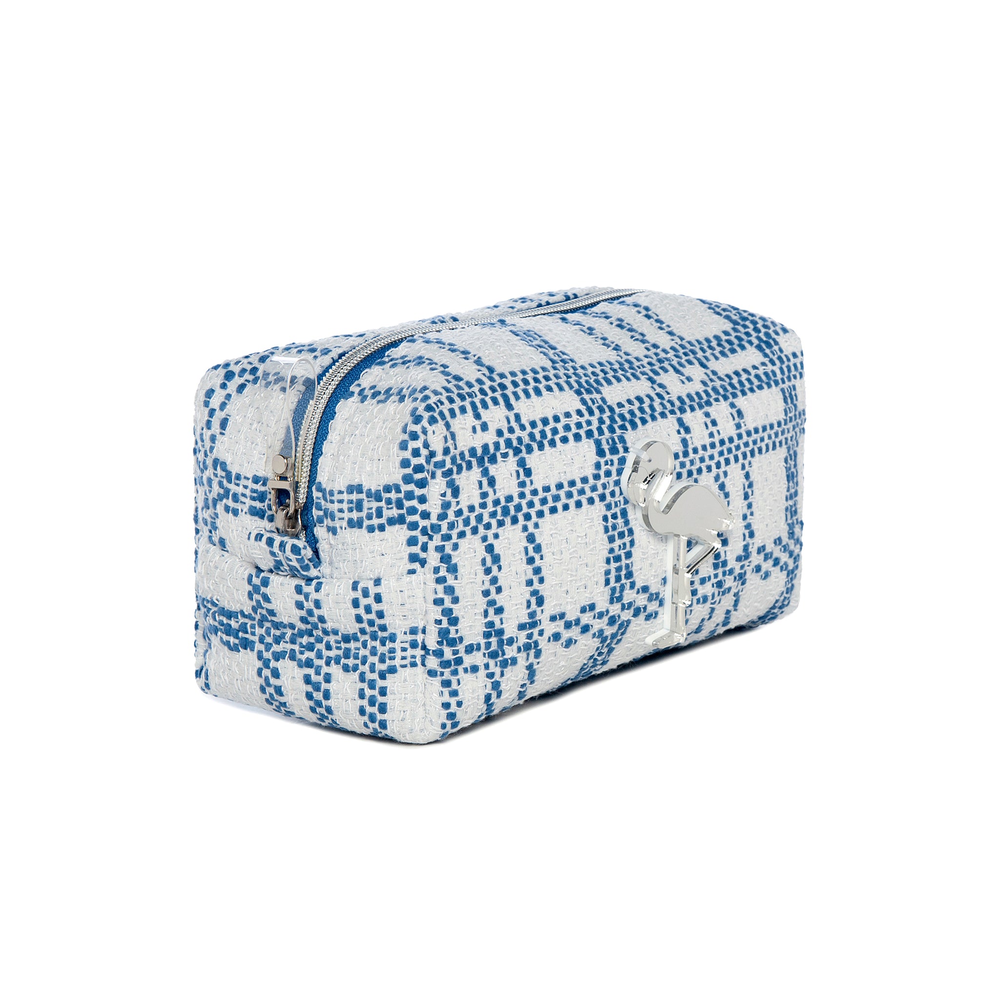 HAZEL Pouch | Blue White Check Flamingo