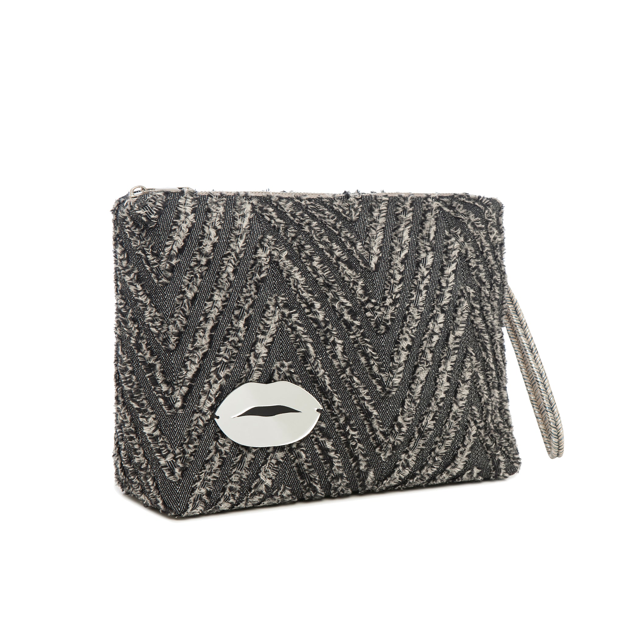 INES Pouch | Black Fringe Lips