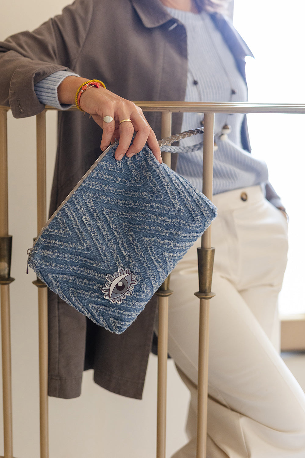 INES Pouch | Light Blue Fringe Evil Eye