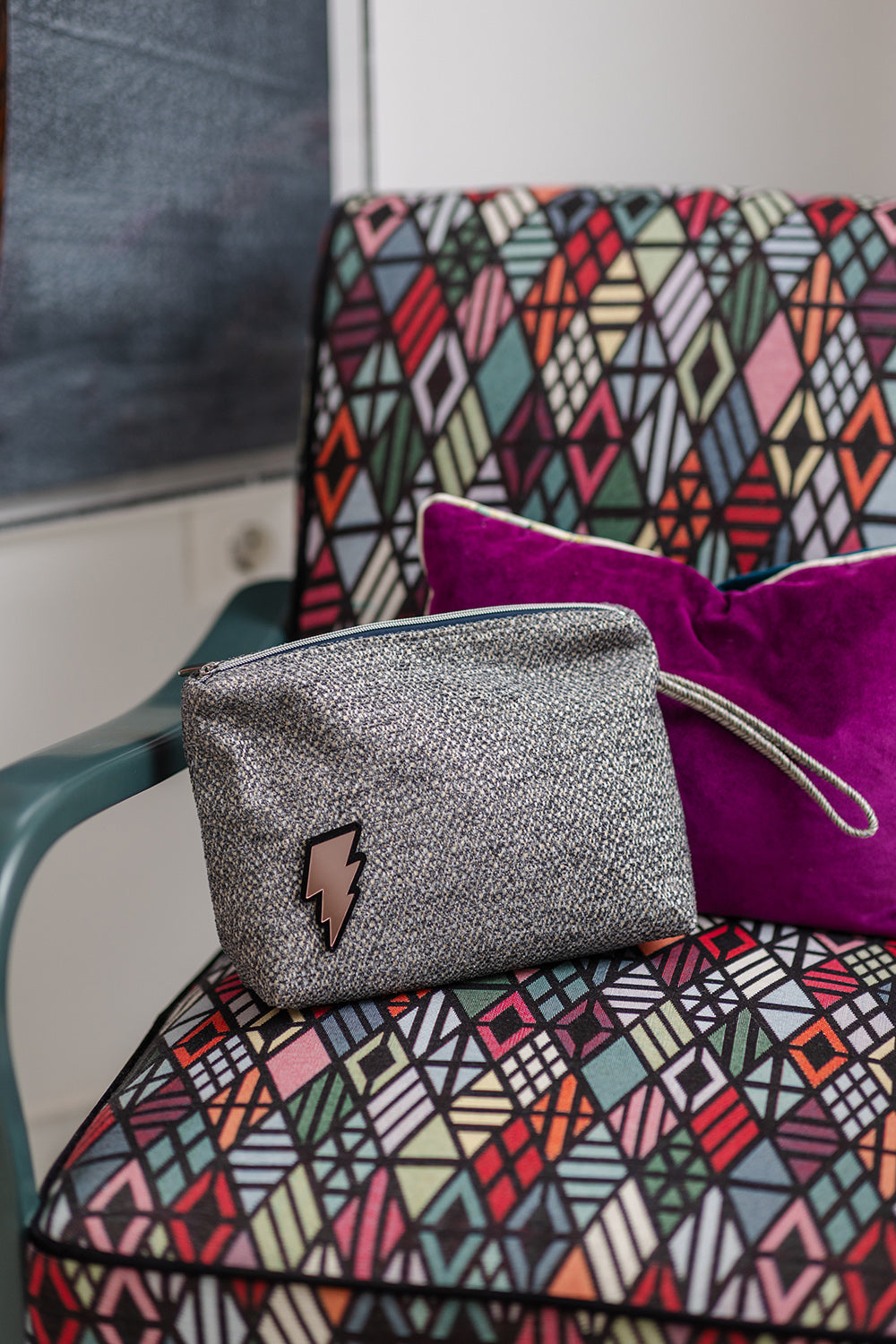 INES Pouch | Mixed Grey Dots Lightning