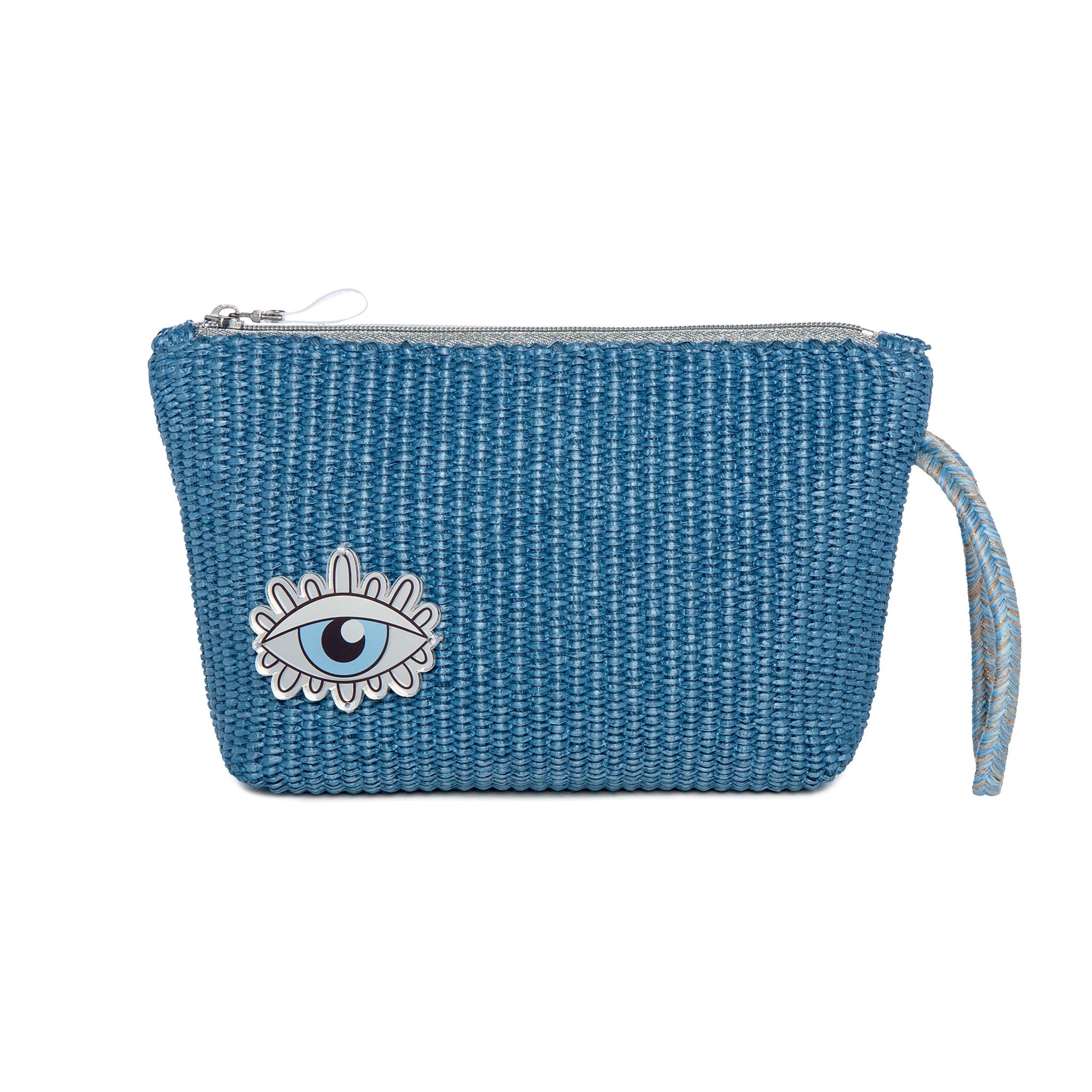MARGO Pouch | Blue Sea Raffia Evil Eye