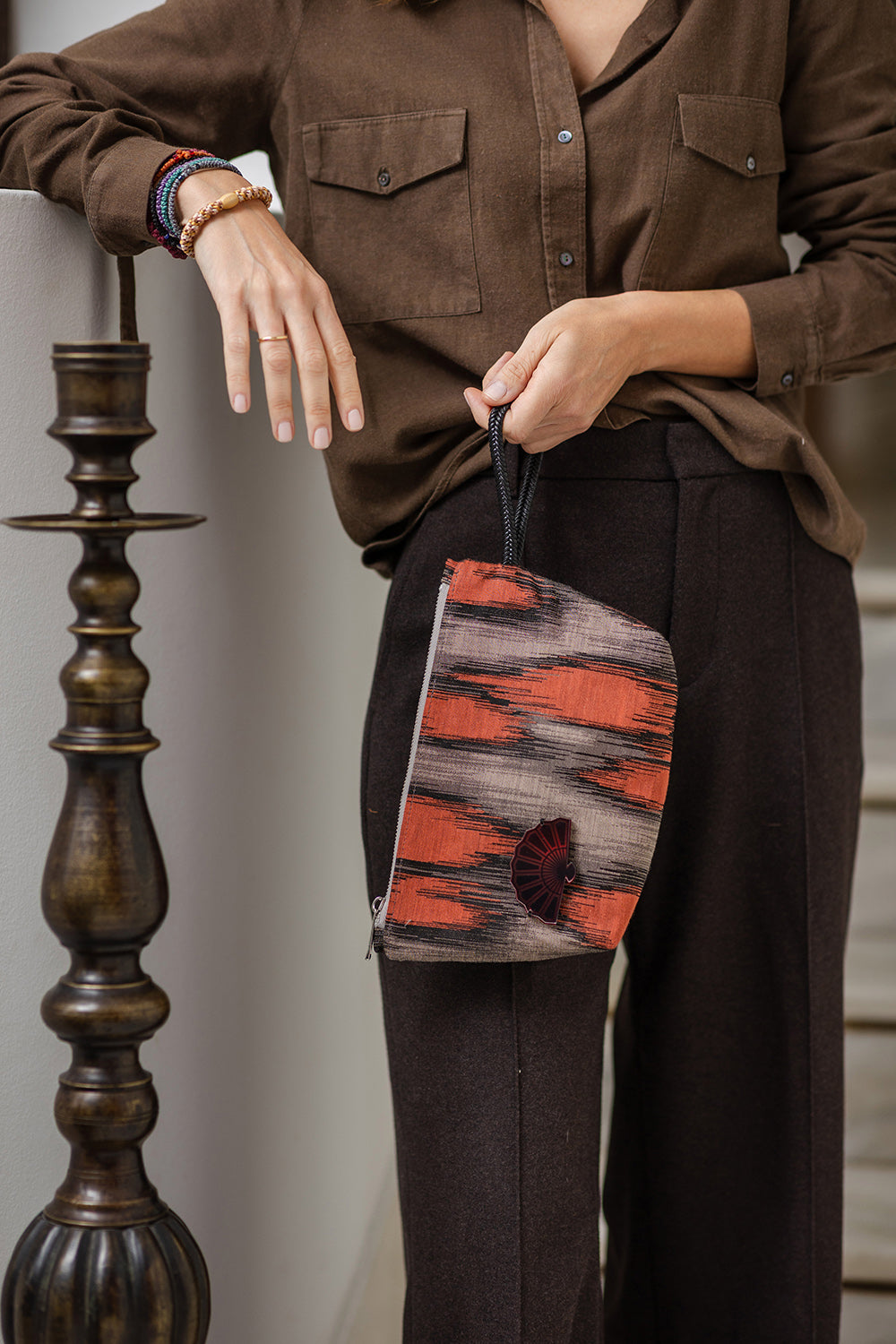 MARGO Pouch | Terracotta Ikat Fan