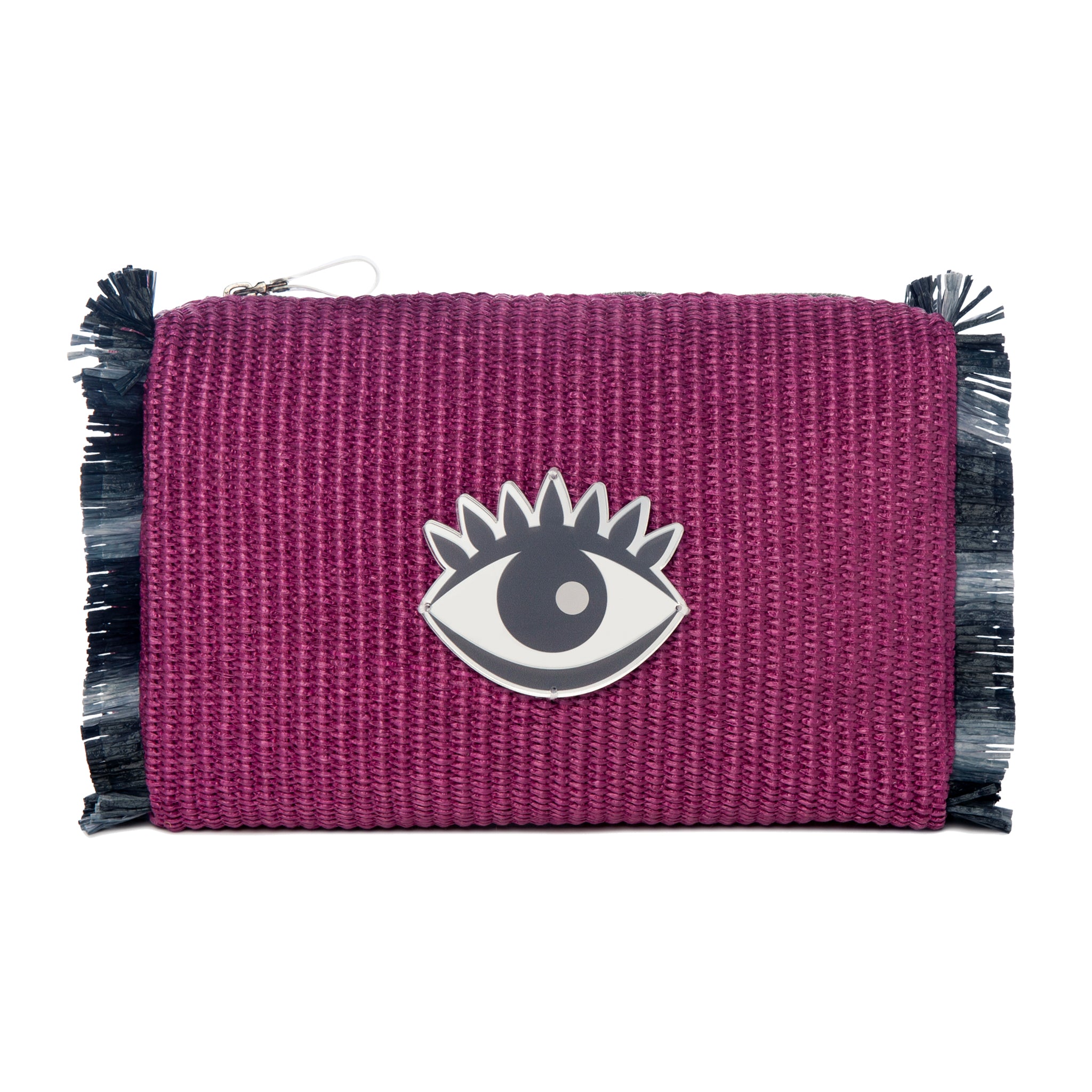 MELISSA Pouch | Dark Fushia Raffia Evil Eye