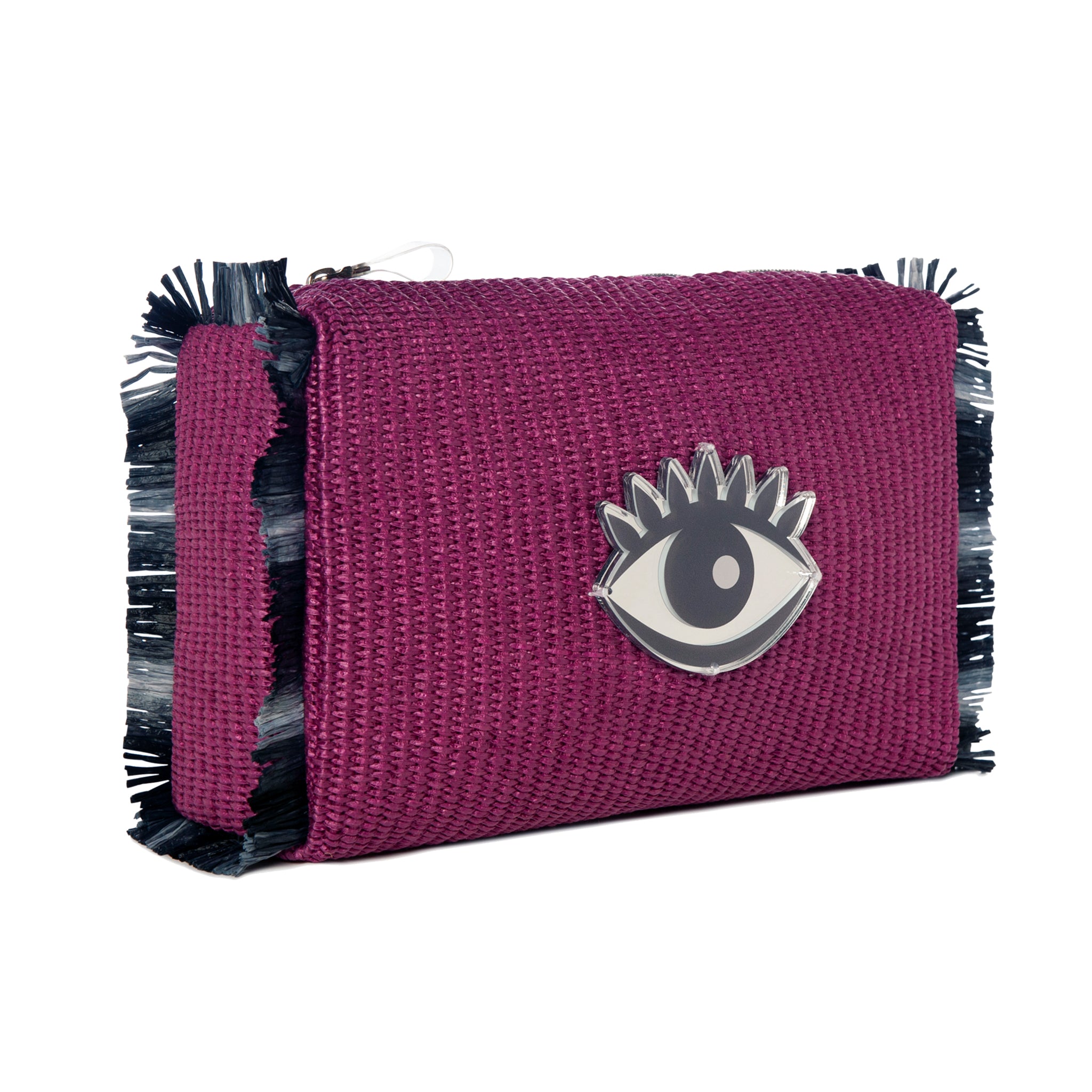 MELISSA Pouch | Dark Fushia Raffia Evil Eye