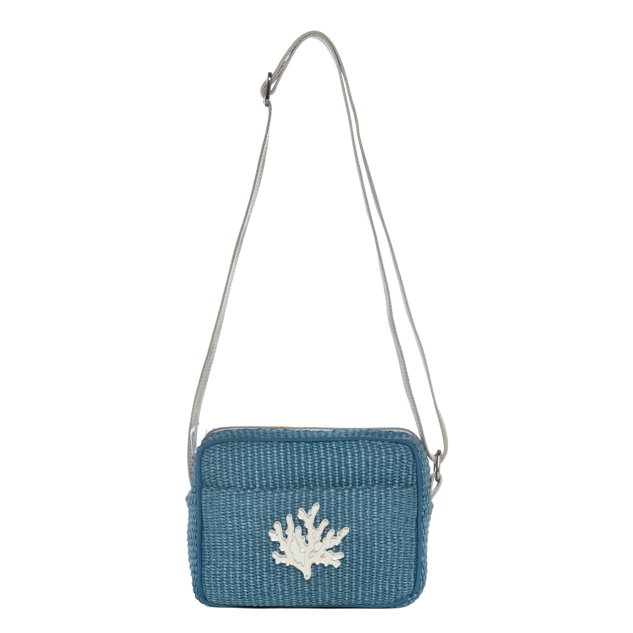 MIMI Shoulder bag small | Blue Sea Raffia Coral