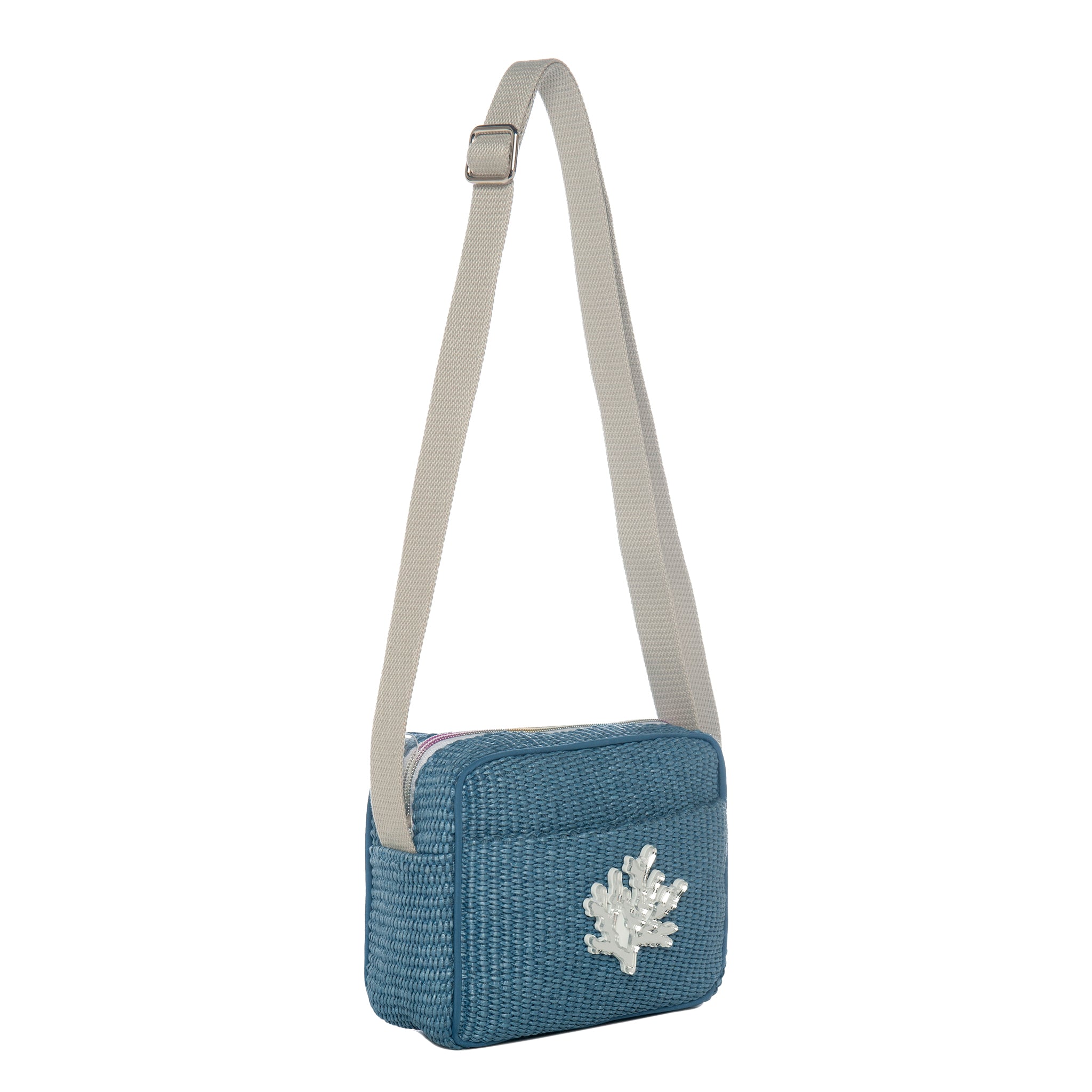 MIMI Shoulder bag small | Blue Sea Raffia Coral
