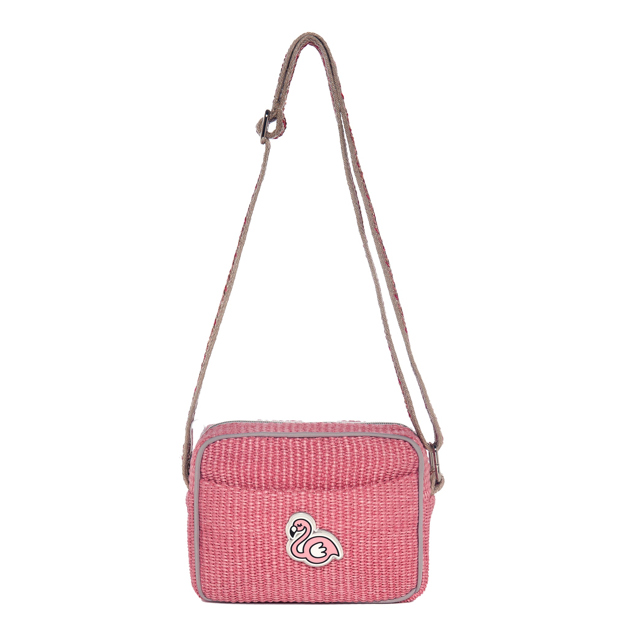 MIMI Shoulder bag small | Bubblegum Raffia Flamingo