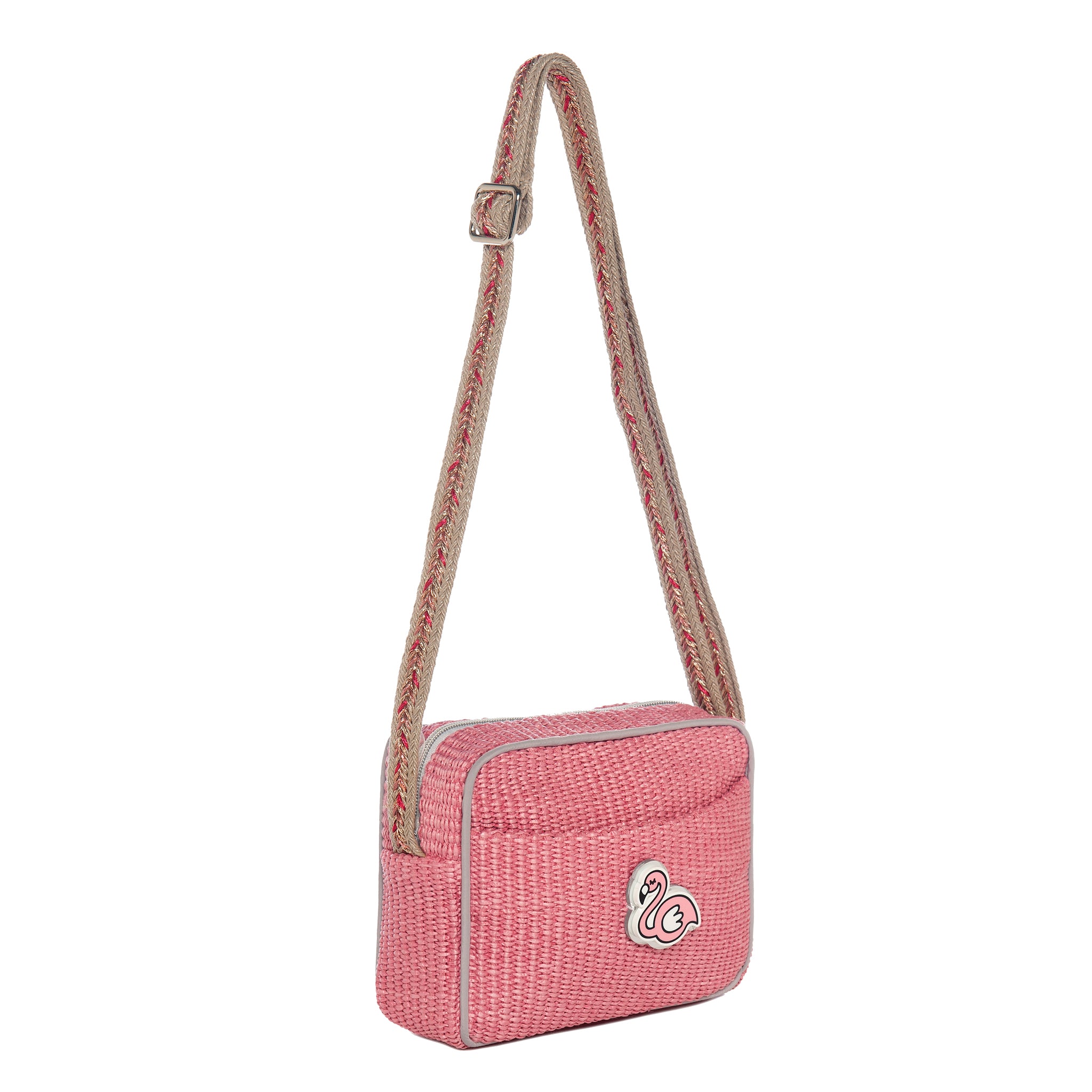 MIMI Shoulder bag small | Bubblegum Raffia Flamingo