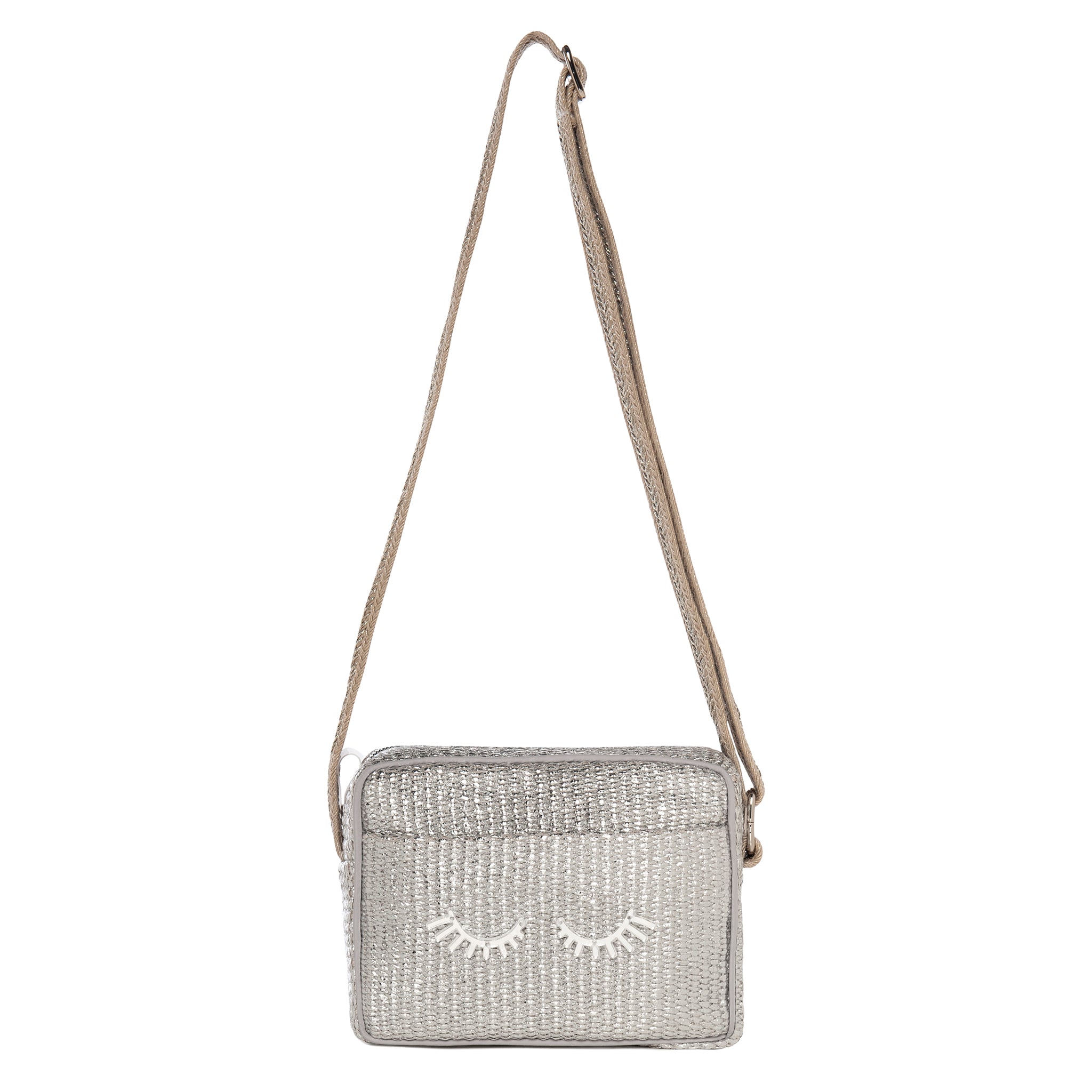 Mimi Shoulder bag small | Silver Raffia Lashes