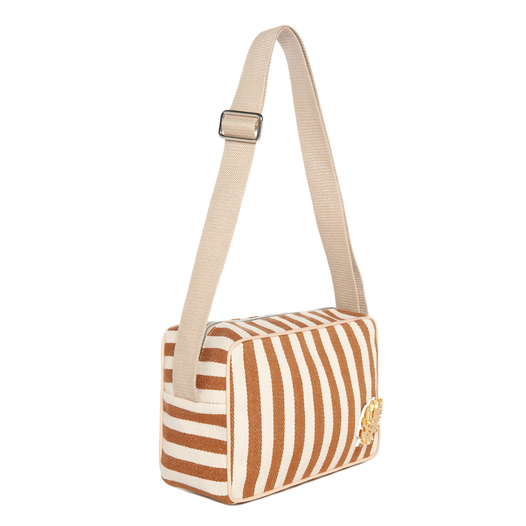 NADIA Shoulder Bag | Mocha Stripes Tropical Leaf