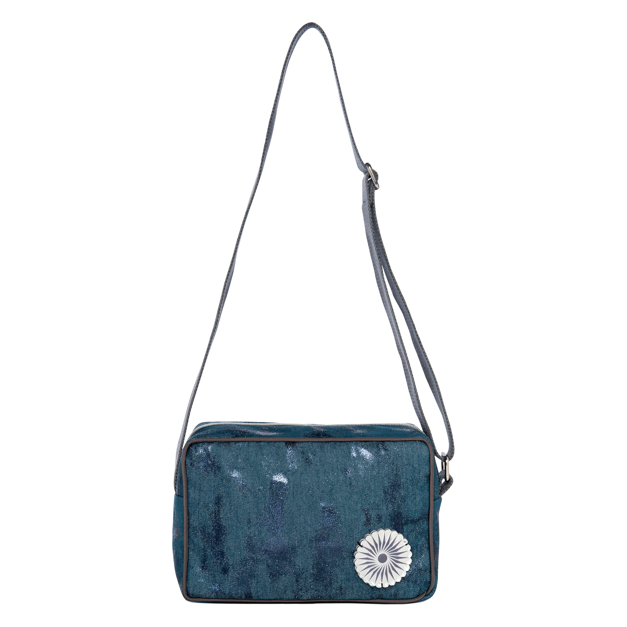 NADIA Shoulder Bag | Navy Shiny Canvas Rosette