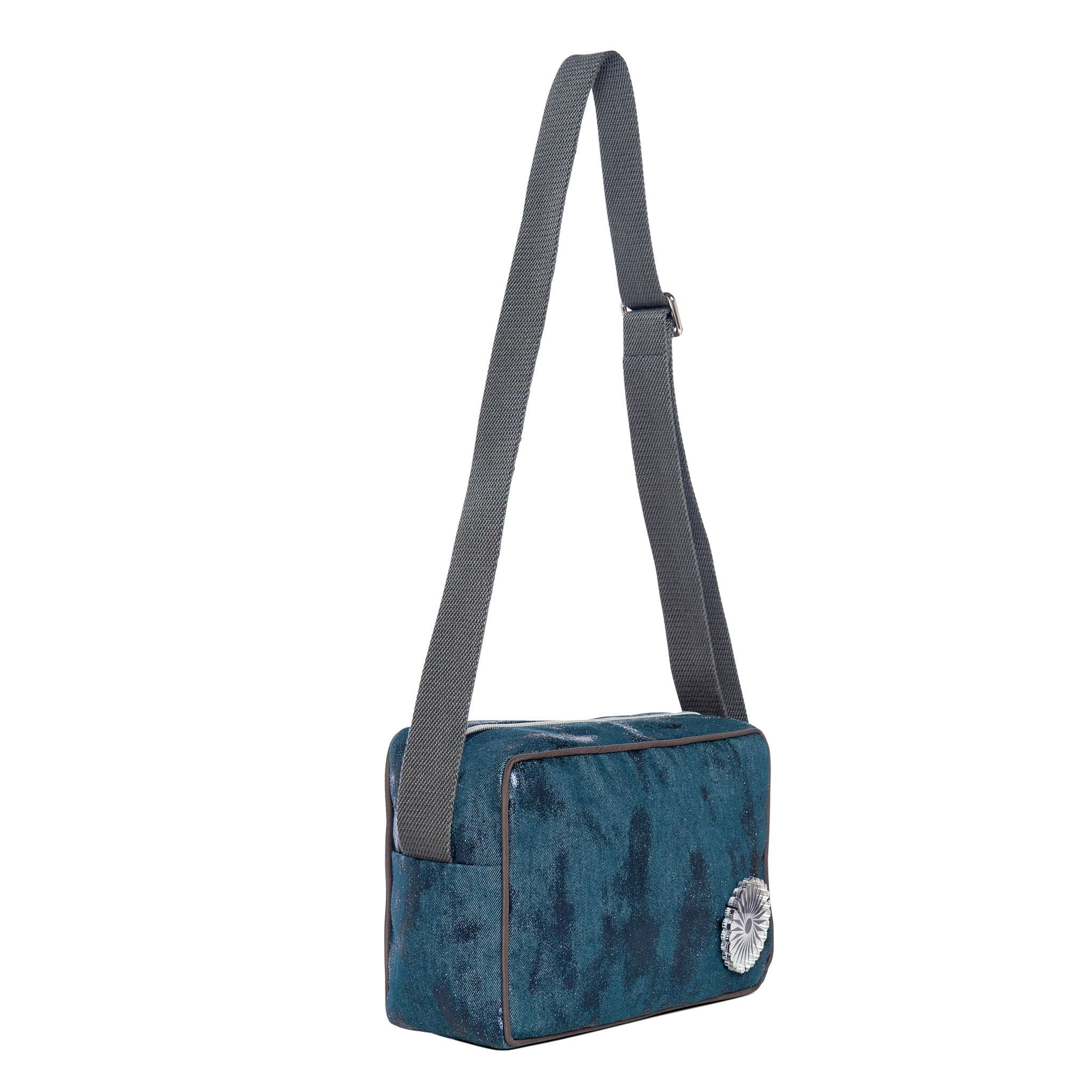 NADIA Shoulder Bag | Navy Shiny Canvas Rosette