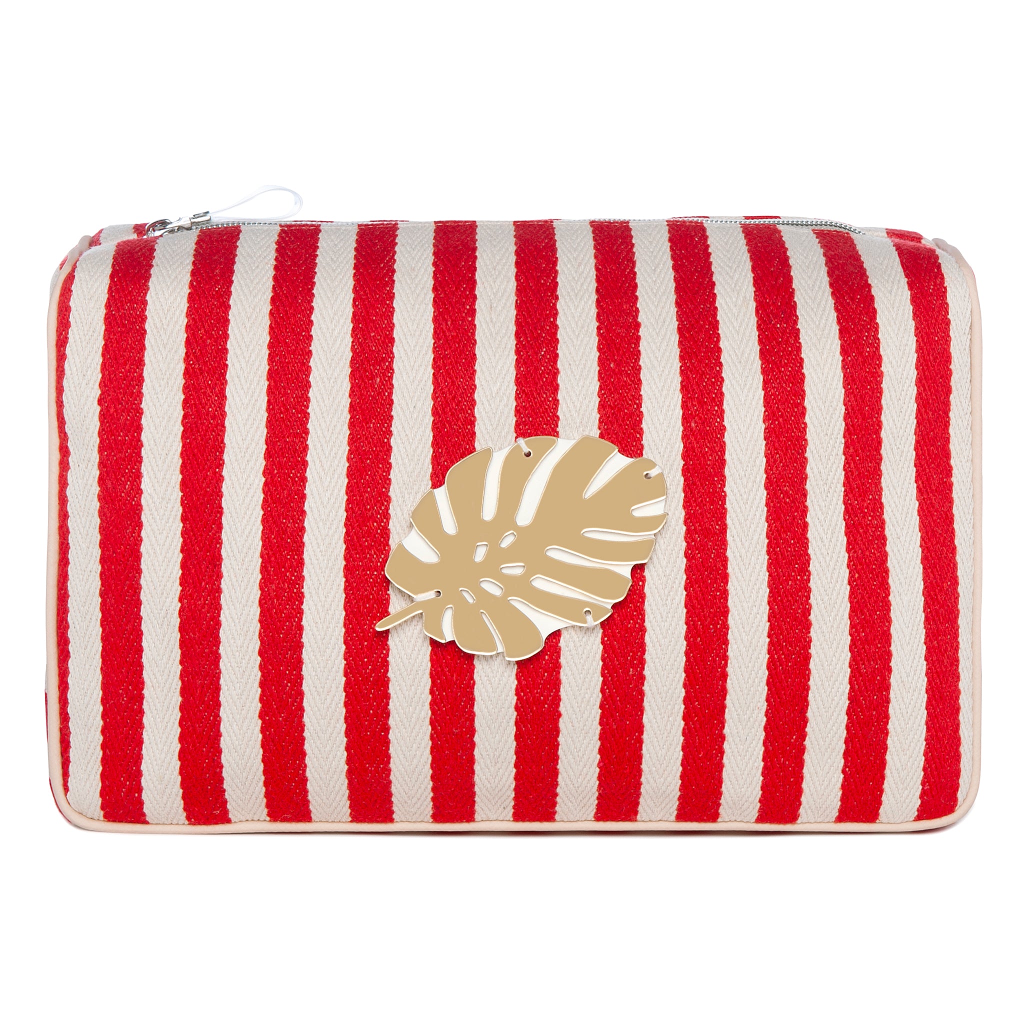 OLIVIA Pouch | Red Stripes Tropical Leaf