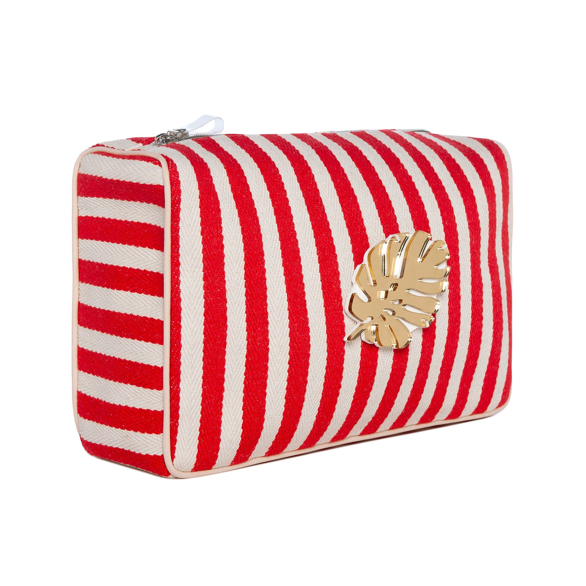 OLIVIA Pouch | Red Stripes Tropical Leaf