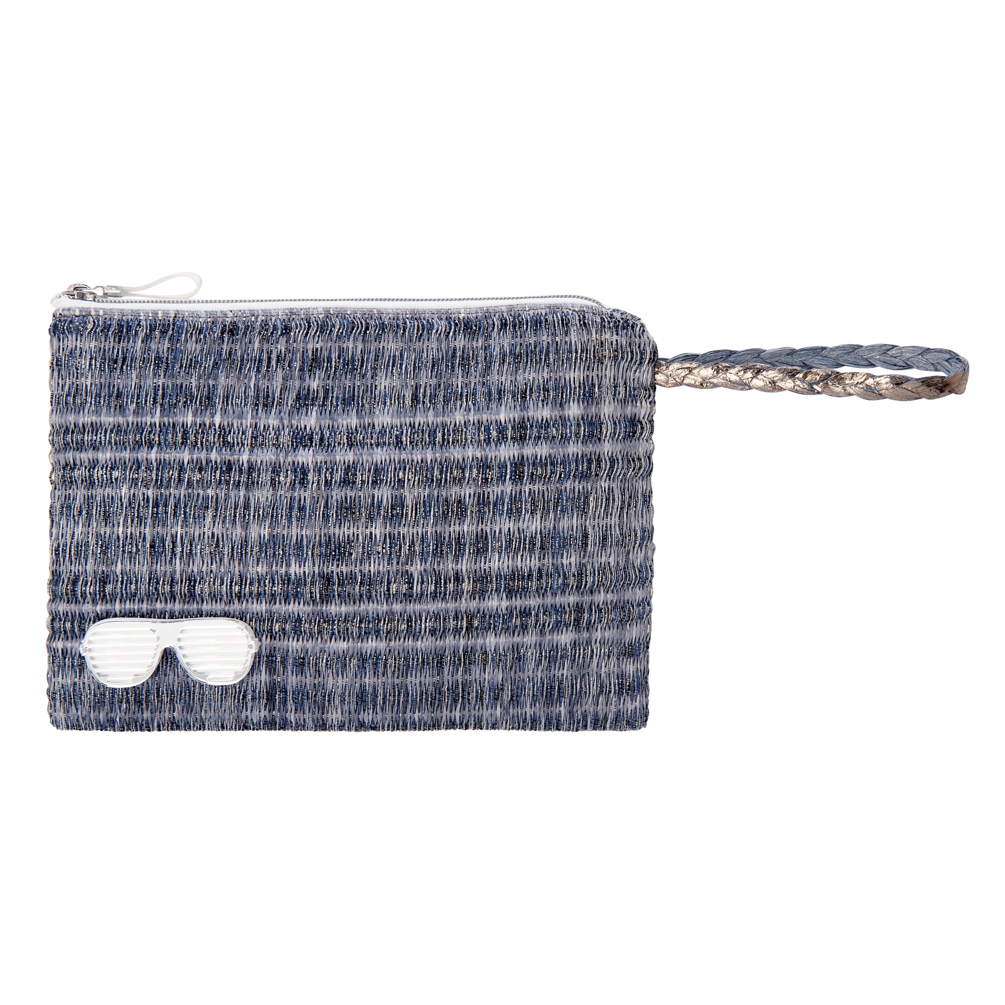 STELLA Pouch | Dark Blue Woven Raffia Glasses