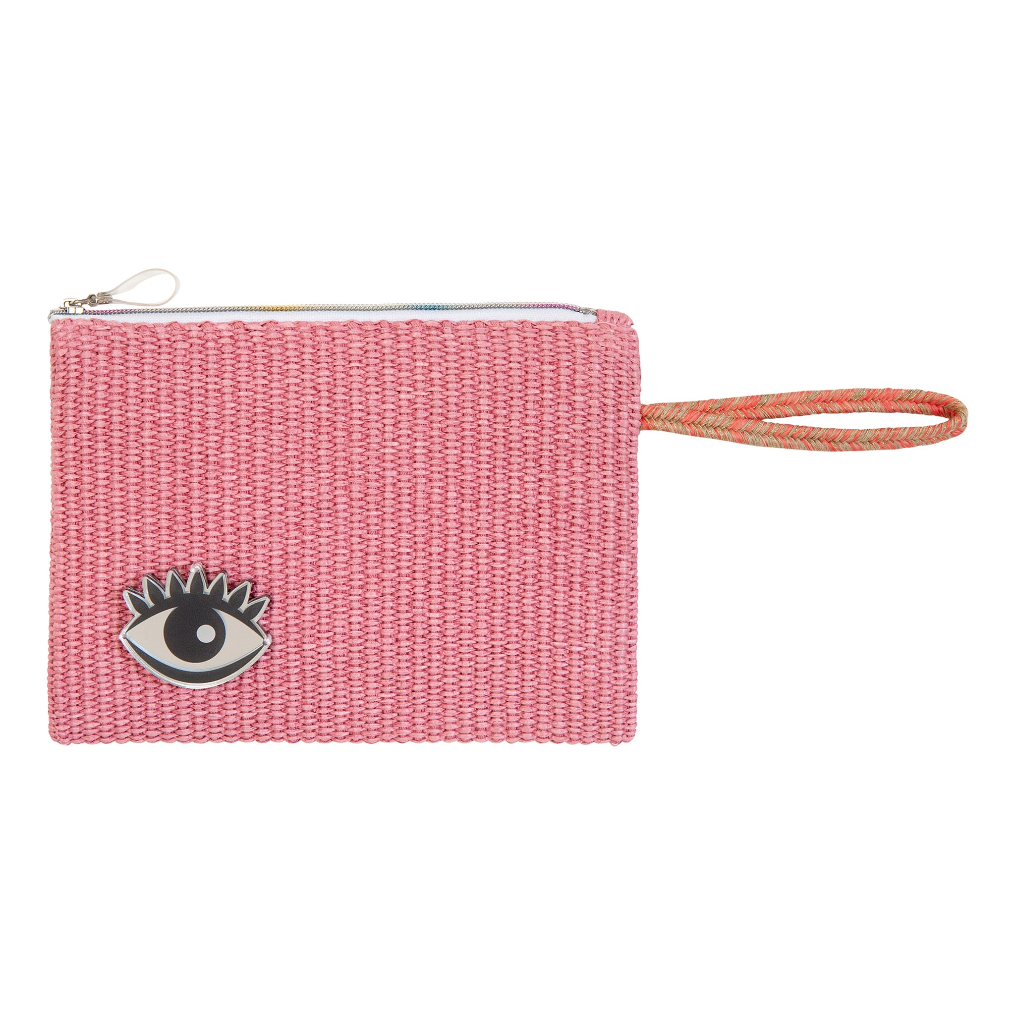 STELLA Pouch | Bubblegum Raffia Evil Eye
