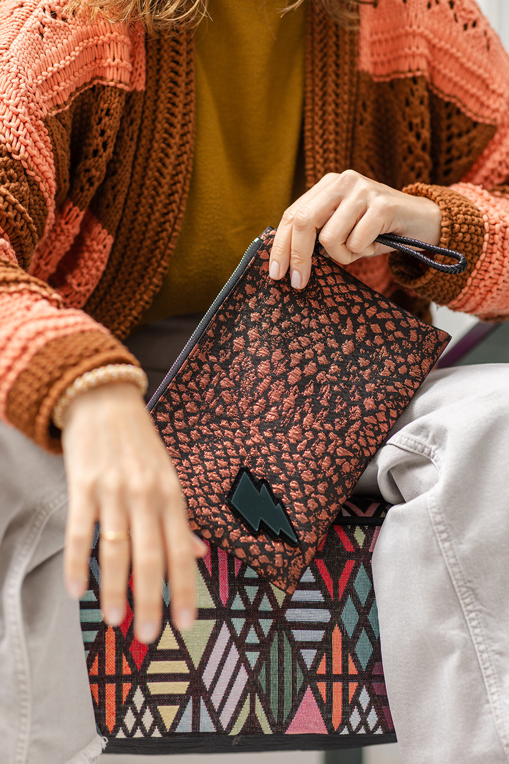 STELLA Pouch | Copper Croc Lightning