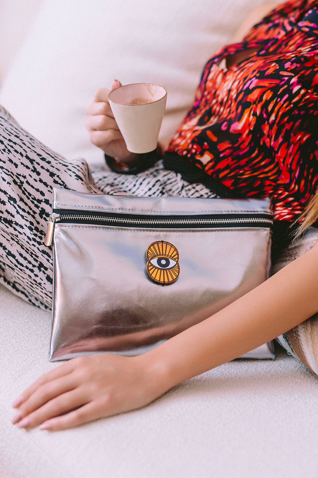 VIOLET Pouch | Dark Silver Mirror Evil Eye