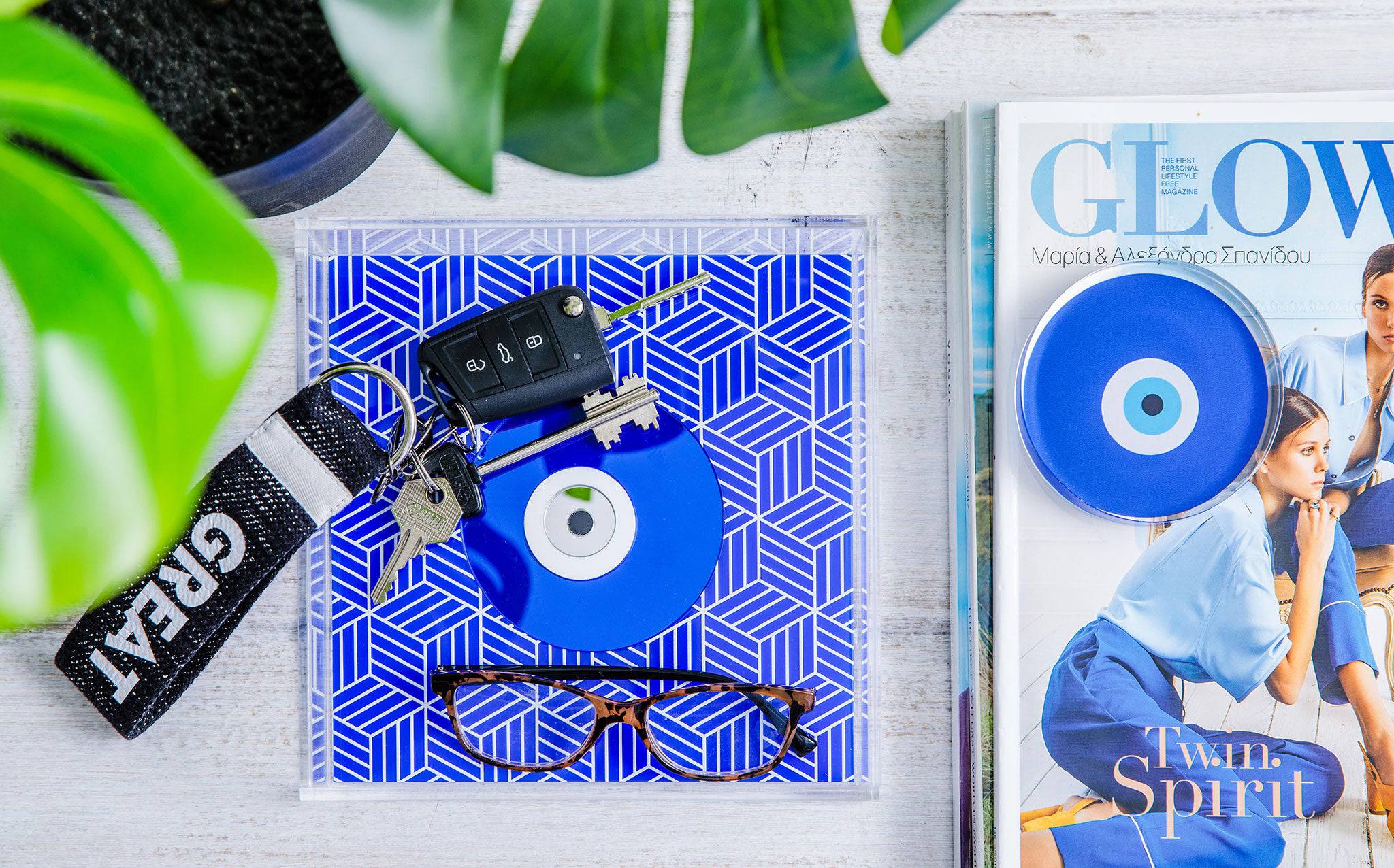 DORETE Tray | Blue Geometric Blue Evil Eye
