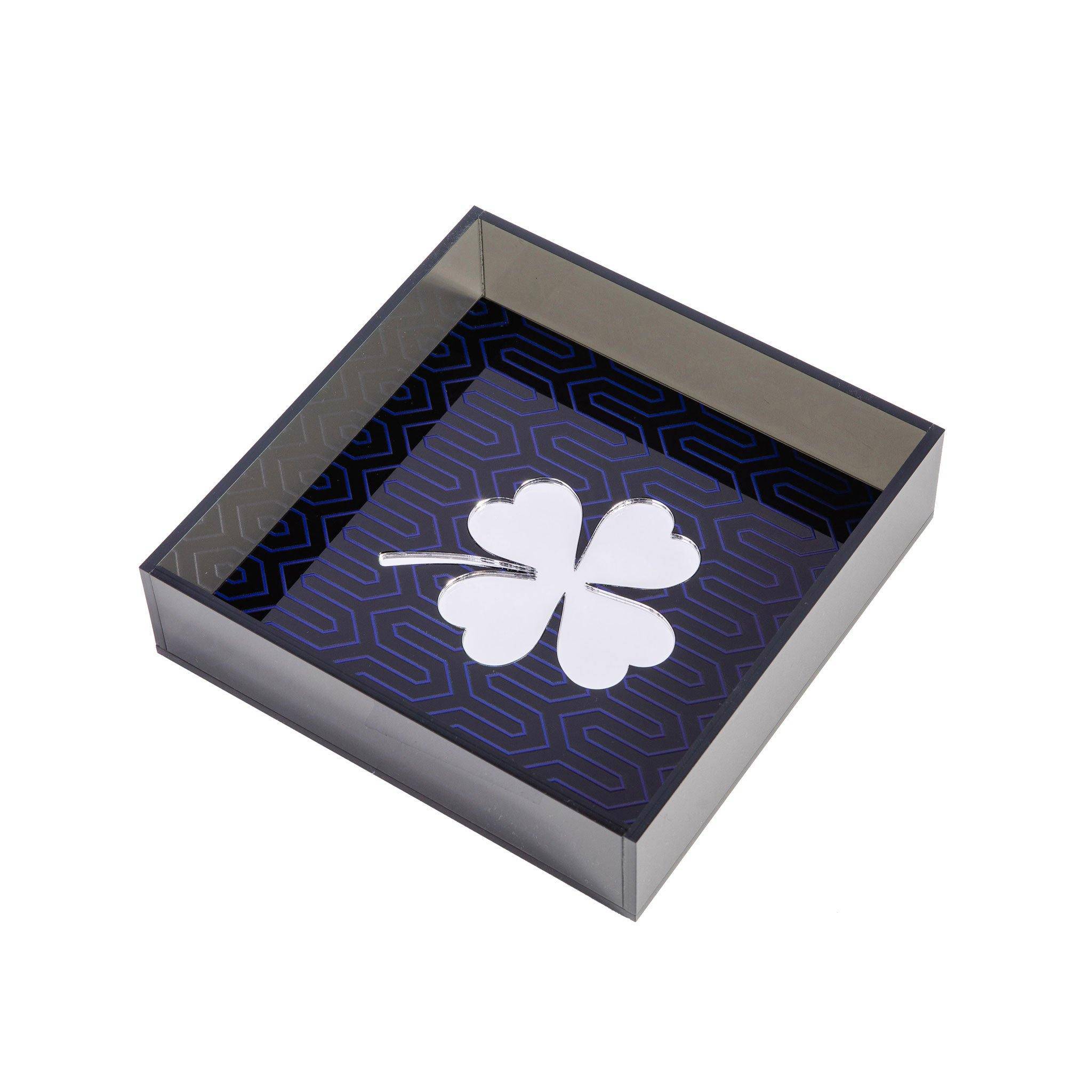 DORETE Tray | Dark Grey Geometric Silver Clover