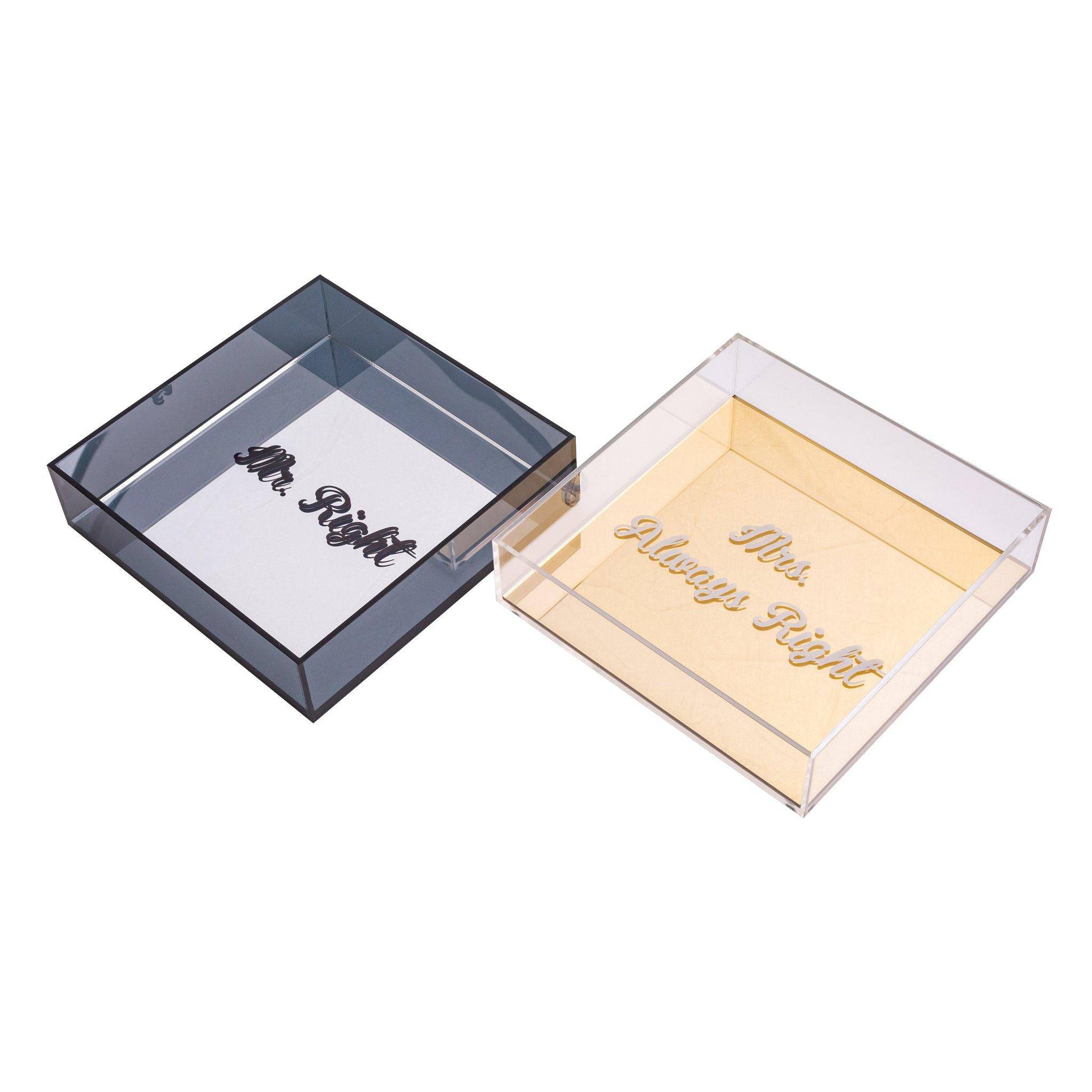 DORETE Tray | Silver Black Mr Right & Gold White Mrs Always Right Set