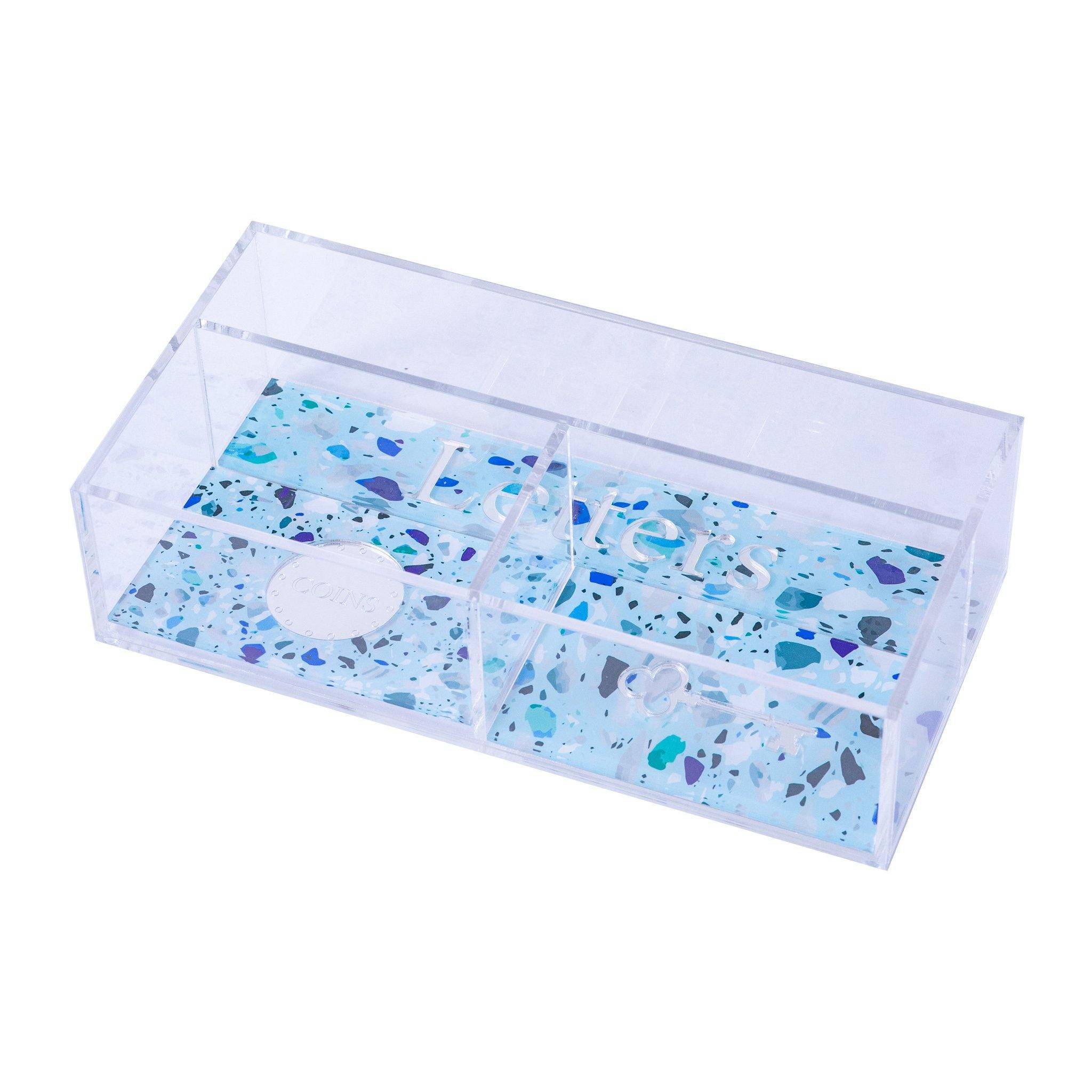 LIBI Tray | Light Blue Mosaic Silver Letters & Keys