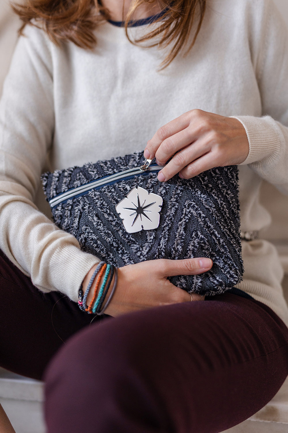 ALEXA Pouch | Black Fringe Flower