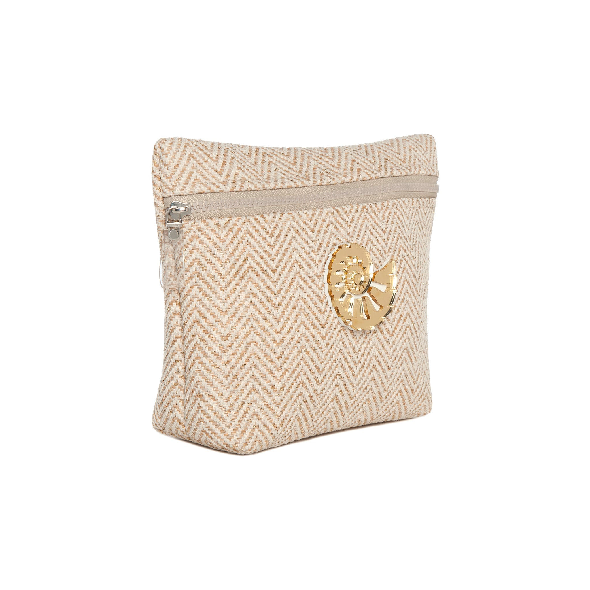 ALEXA Pouch | Gold Ecru Chevron Shell