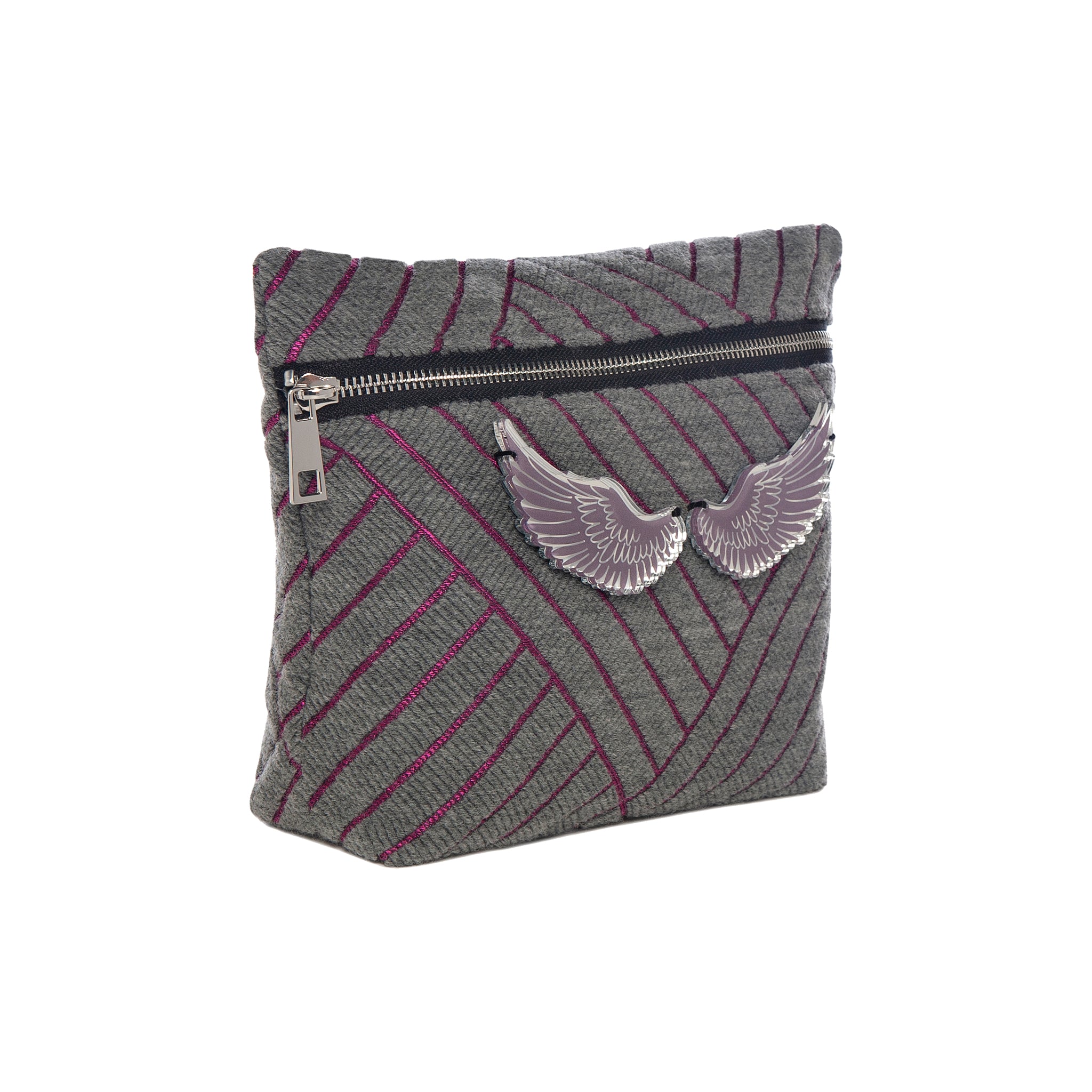 ALEXA Pouch | Grey Fuschia Stripes Wings ZW