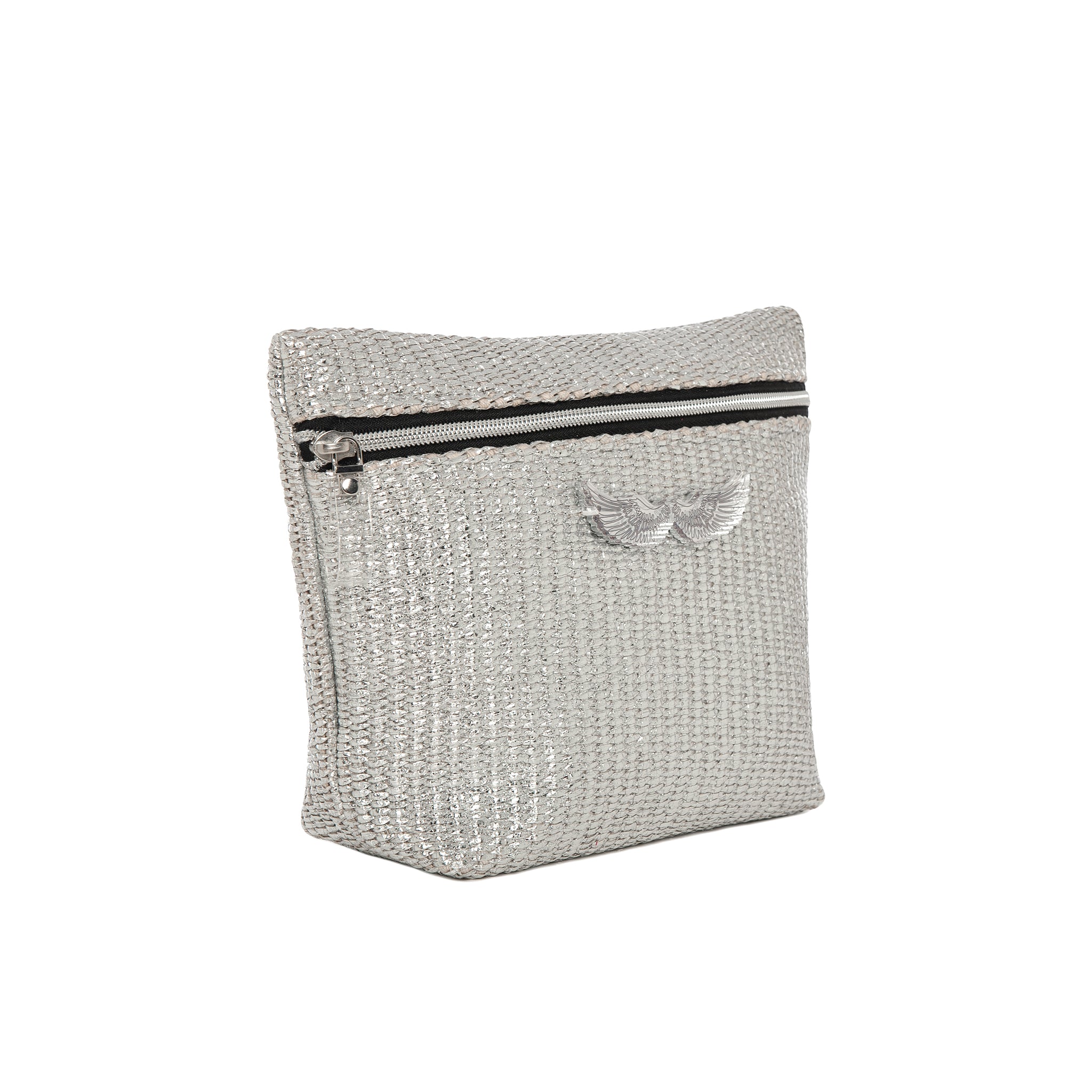 ALEXA Pouch | Silver Raffia Wings